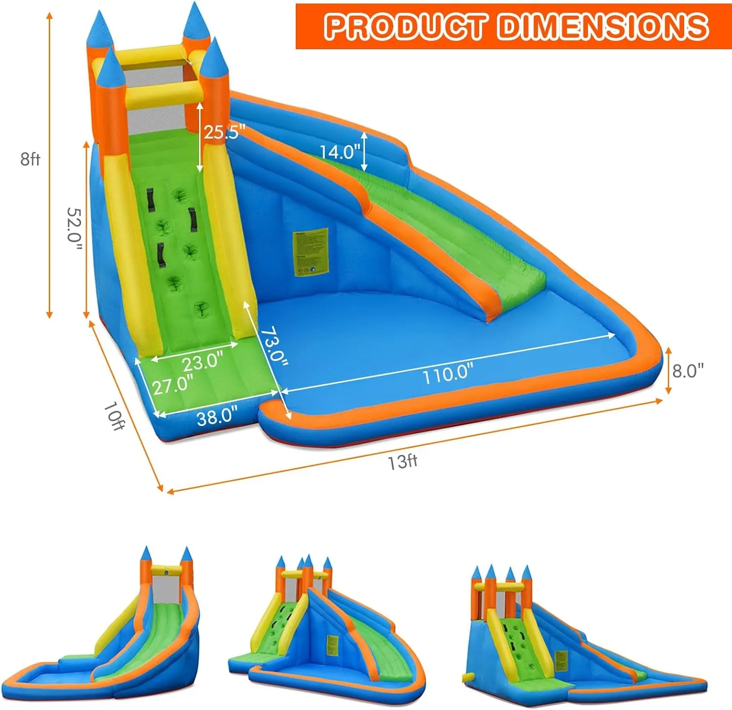 Costzon Inflatable Water Slide, Giant Bouncy Waterslide Park for Kids Backyard Outdoor Fun w/ 950w Blower, Climbing, Splash Pool, 2-pcs, Blow up Water Slides Inflatables for Kids Party Gift
