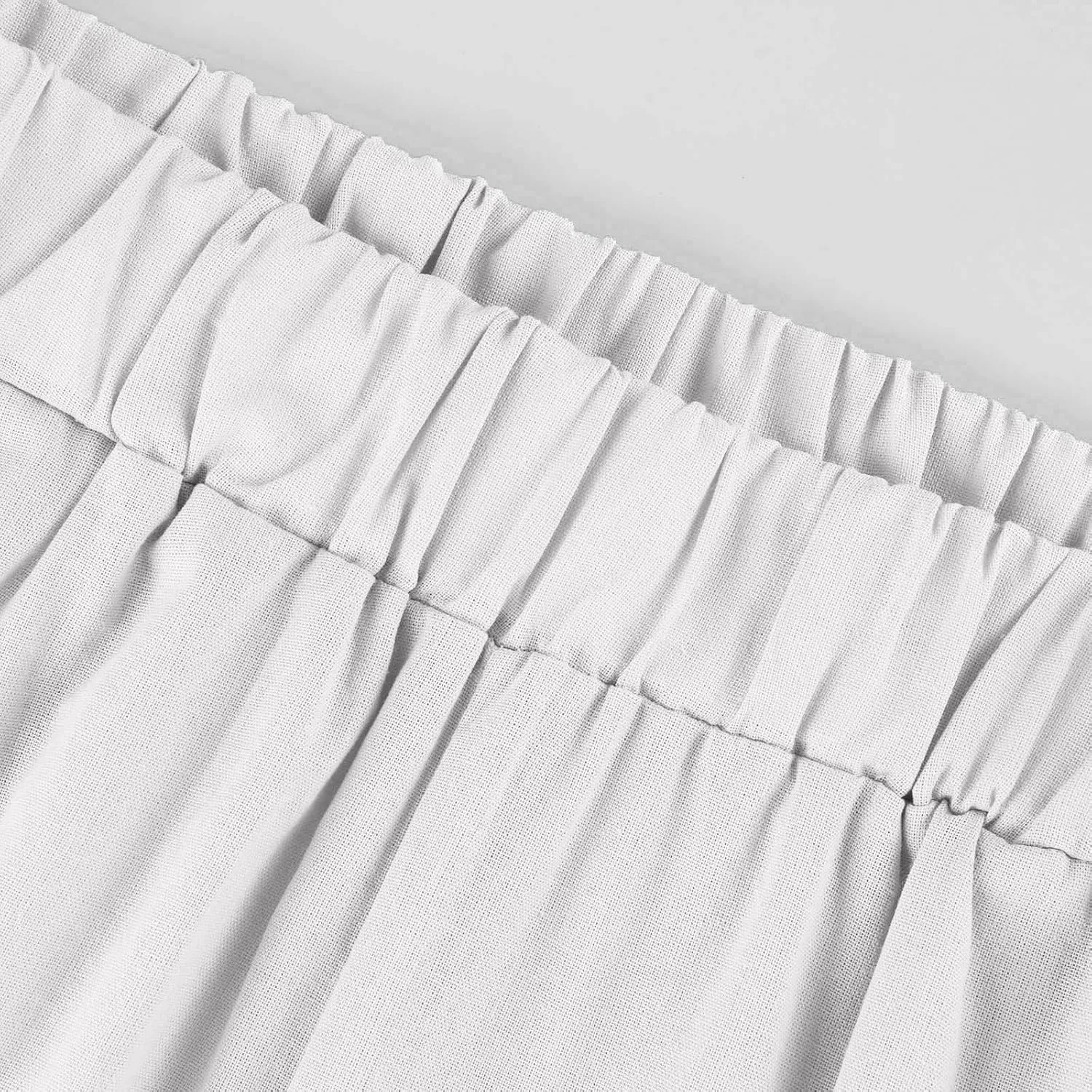 Cotton Linen Pants Women Summer Elastic Straight Leg Pants Plus Size Wide Leg Crop Pants Beach Trousers with Pockets
