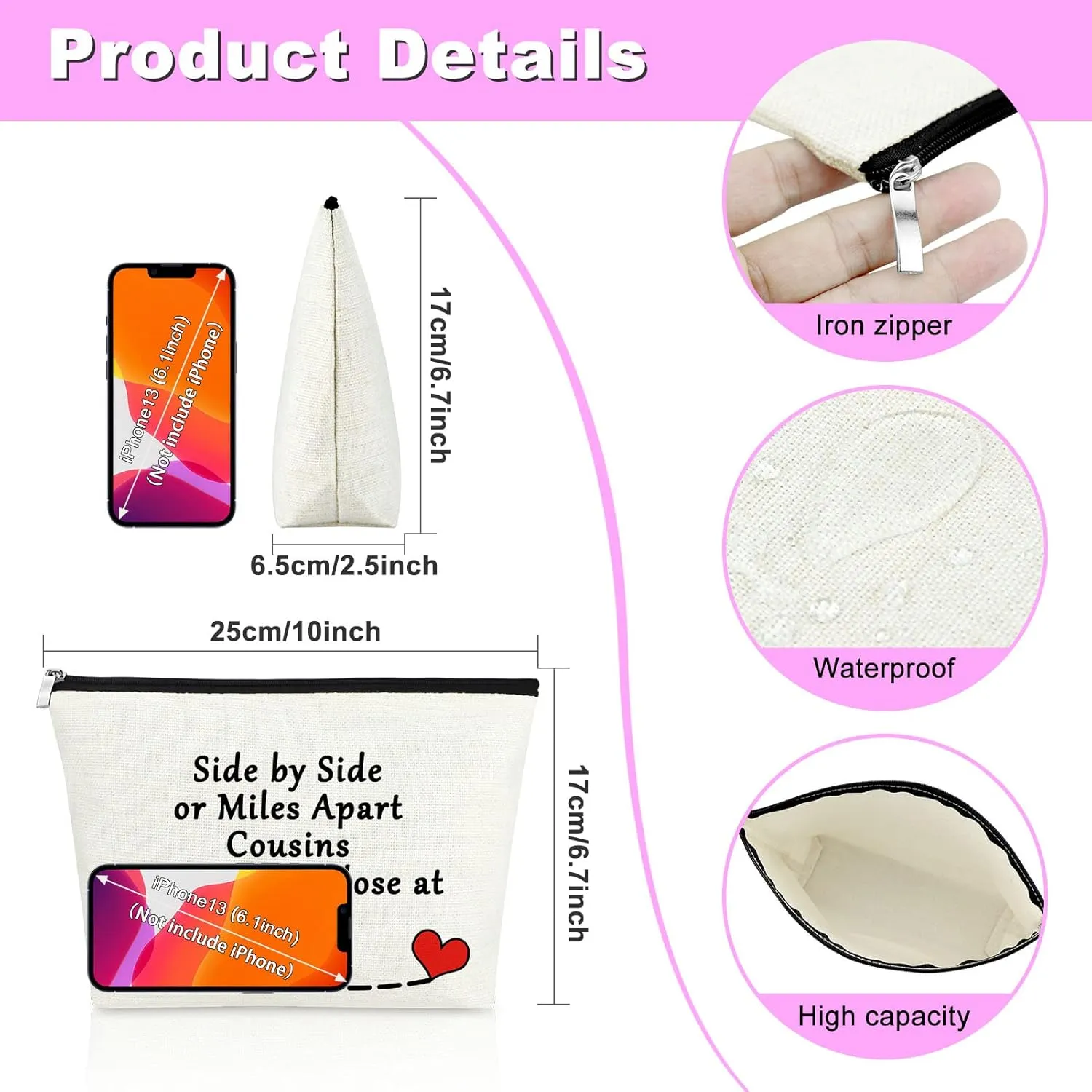 Cousin Gifts for Women Makeup Bag Cousins Sister Gift Best Friend Gift Birthday Gifts for Female Cosmetic Bag Long Distance Relationship Gift for Cousin Graduation Gift for Her Valentines Day Gift