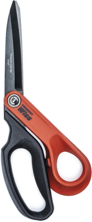 Crescent Wiss 10" Titanium Coated Offset Tradesman Shears - Industrial Heavy Duty Utility Shears Scissors for Cutting Leather, Wire, Cardboard - Right-Hand - CW10T