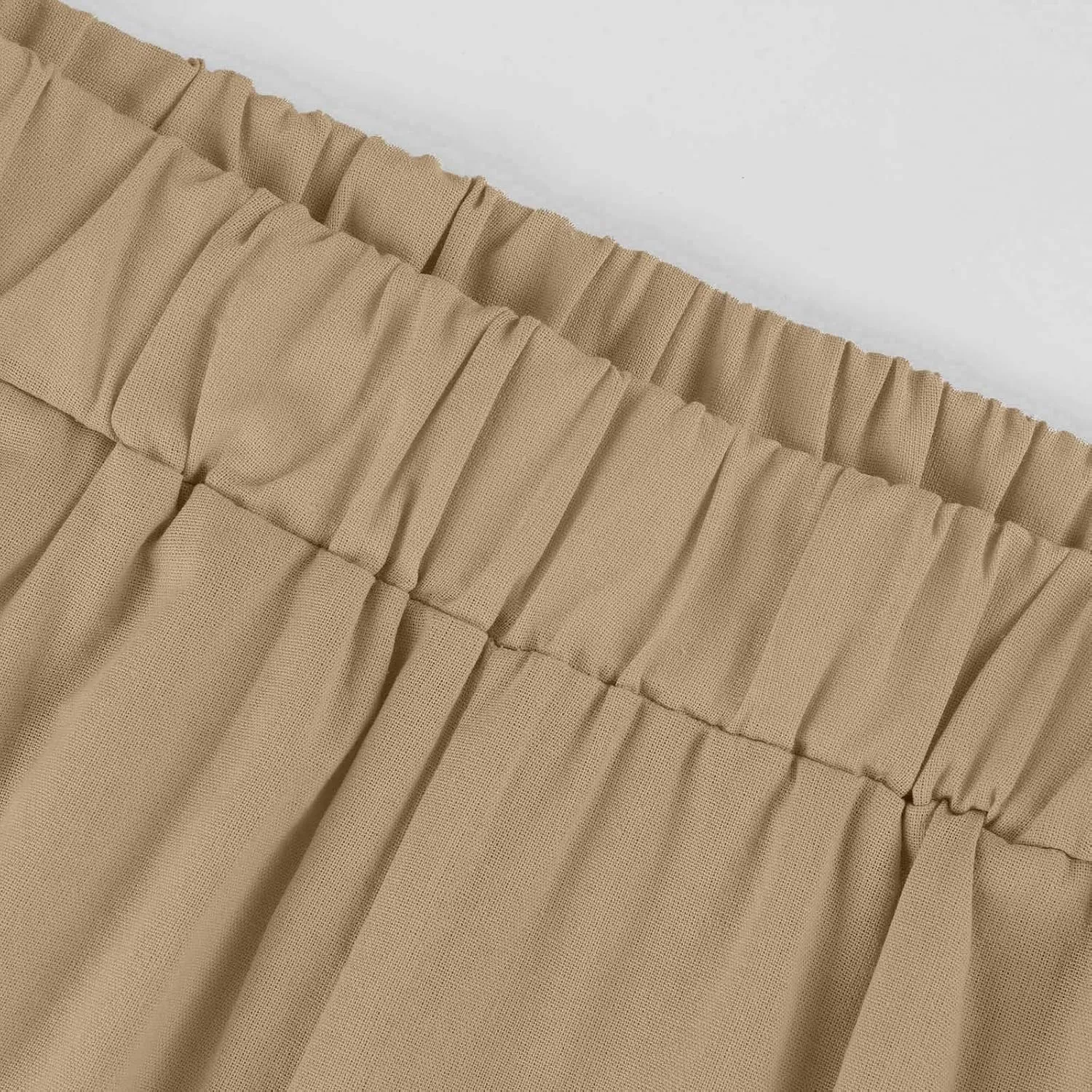 Cropped Linen Pants Women Summer Elastic Waist Straight Leg Plus Size Crop Pants Casual Beach Trousers with Pockets