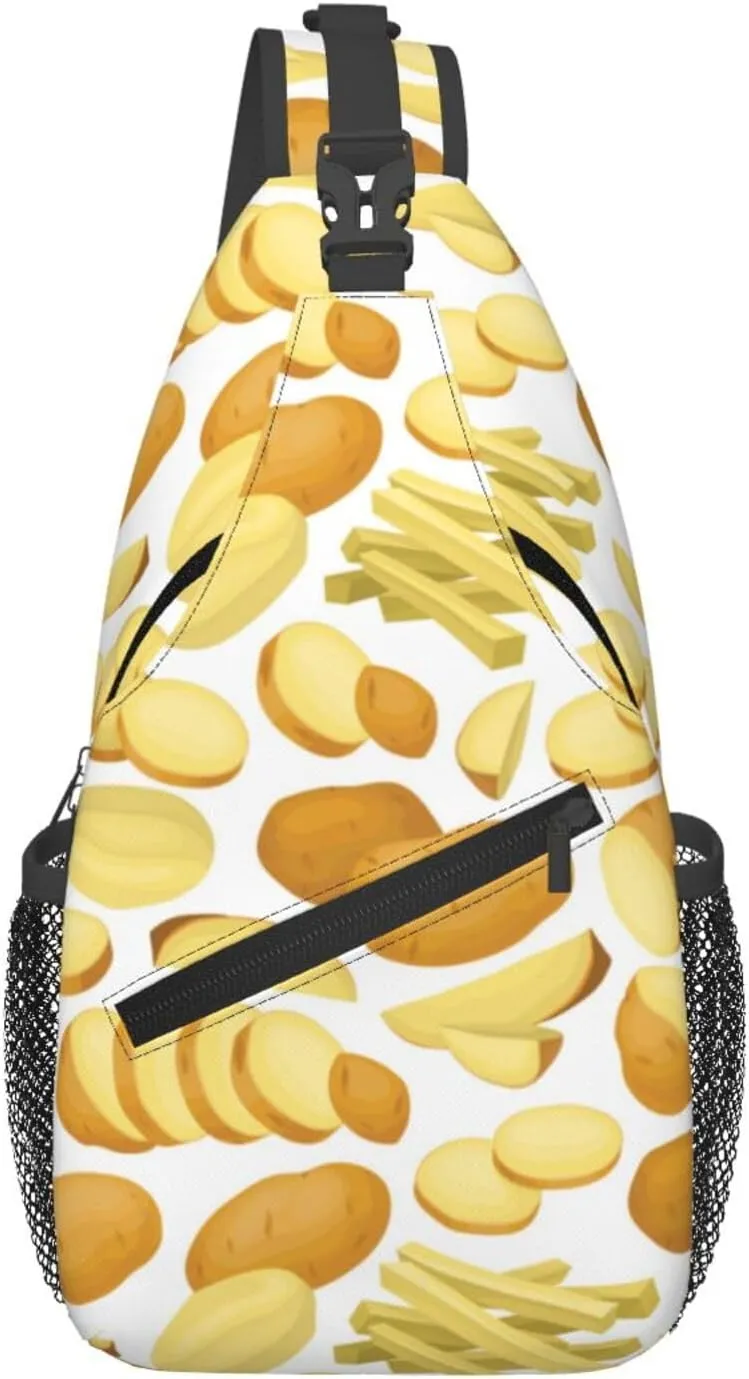 Cross Body Sling Bag For Women Men Potato Chips Fries Crossbody Bag Anti Theft Chest Bag Shoulder Backpack Travel Hiking Daypack Large Sling Cross Body Bag