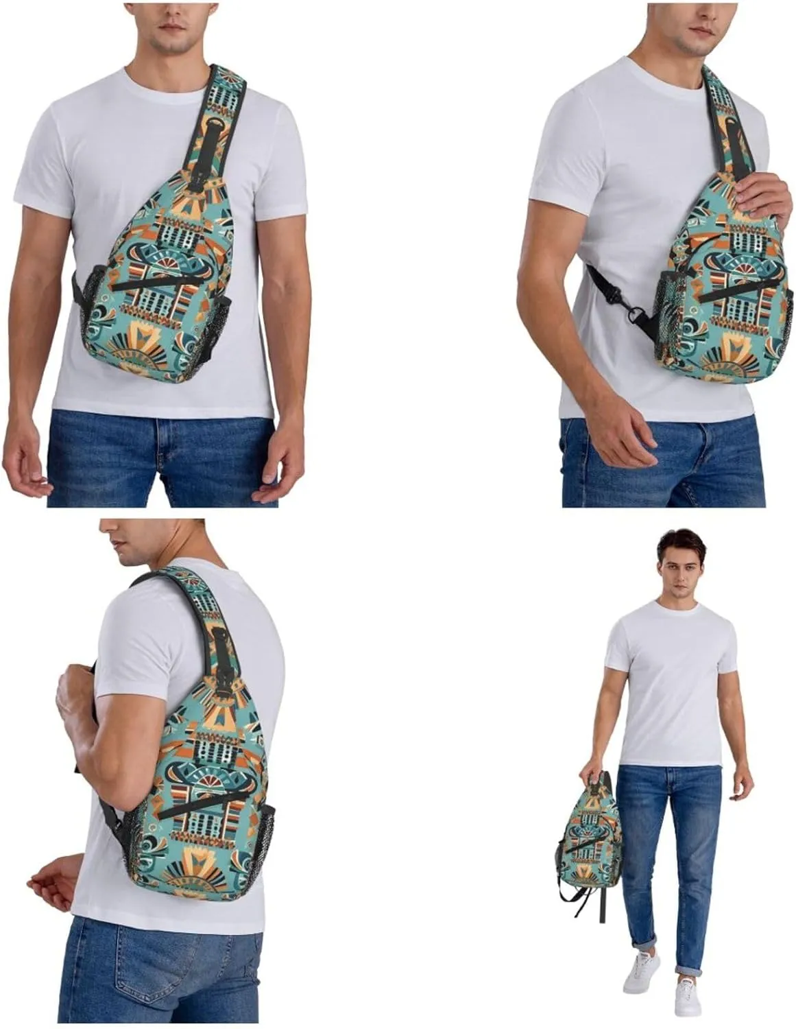 Crossbody Bag for Women Men African National Patterns Chest Bag Crossbody Sling Bag Adjustable Shoulder Bag