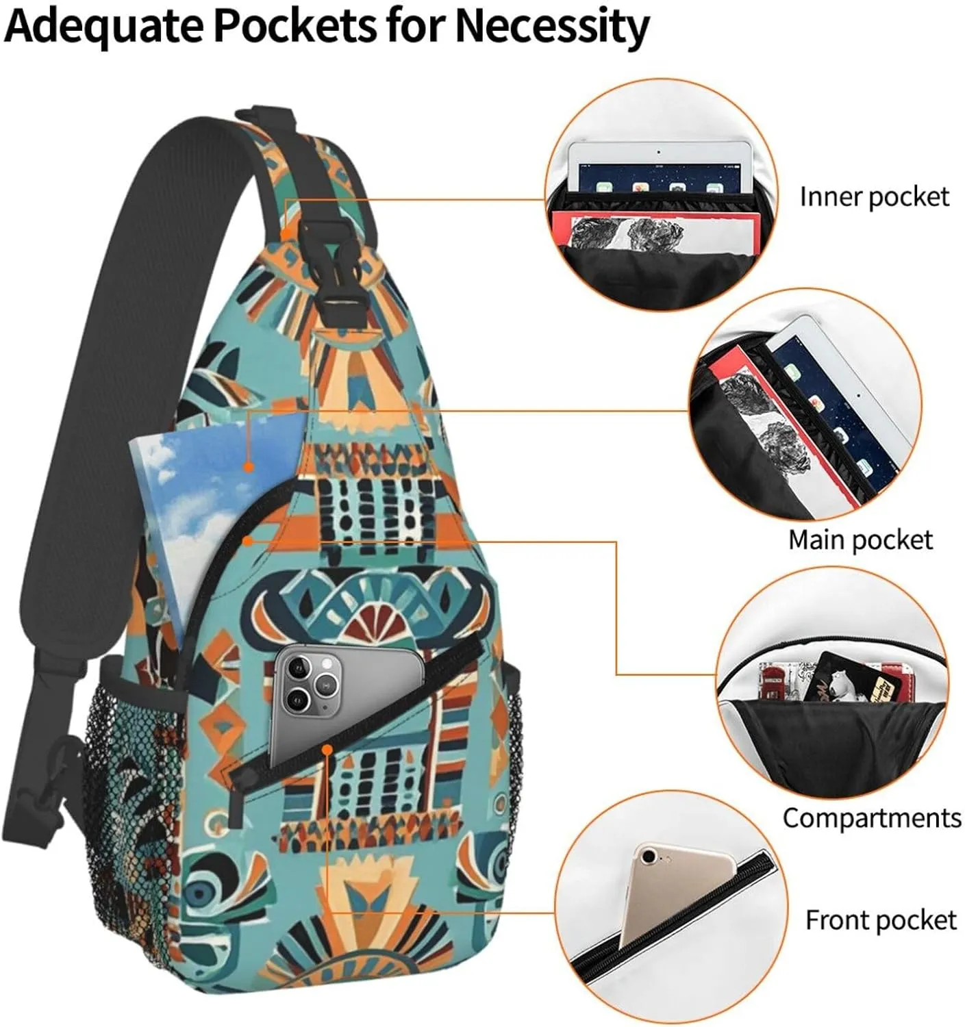 Crossbody Bag for Women Men African National Patterns Chest Bag Crossbody Sling Bag Adjustable Shoulder Bag