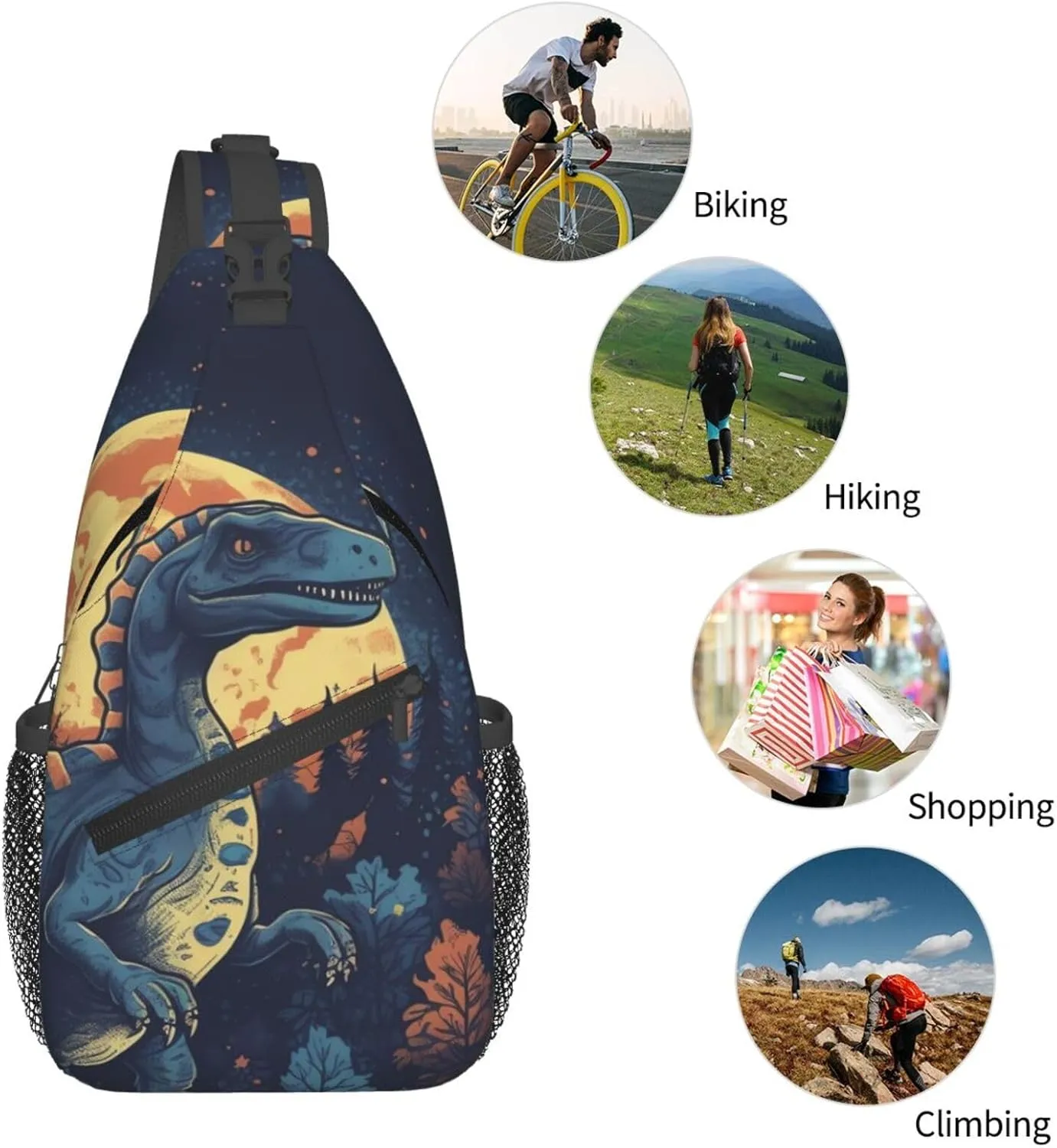 Crossbody Bag for Women Men Dinosaurs in the Moonlight Chest Bag Crossbody Sling Bag Adjustable Shoulder Bag