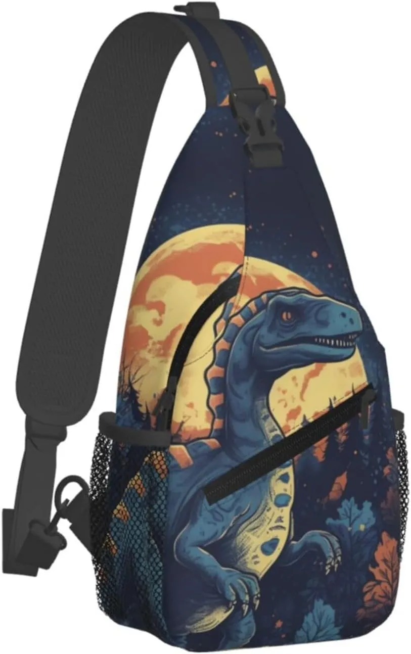 Crossbody Bag for Women Men Dinosaurs in the Moonlight Chest Bag Crossbody Sling Bag Adjustable Shoulder Bag