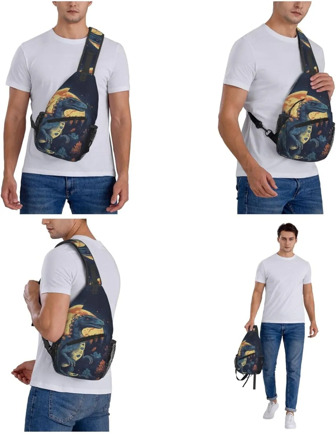 Crossbody Bag for Women Men Dinosaurs in the Moonlight Chest Bag Crossbody Sling Bag Adjustable Shoulder Bag