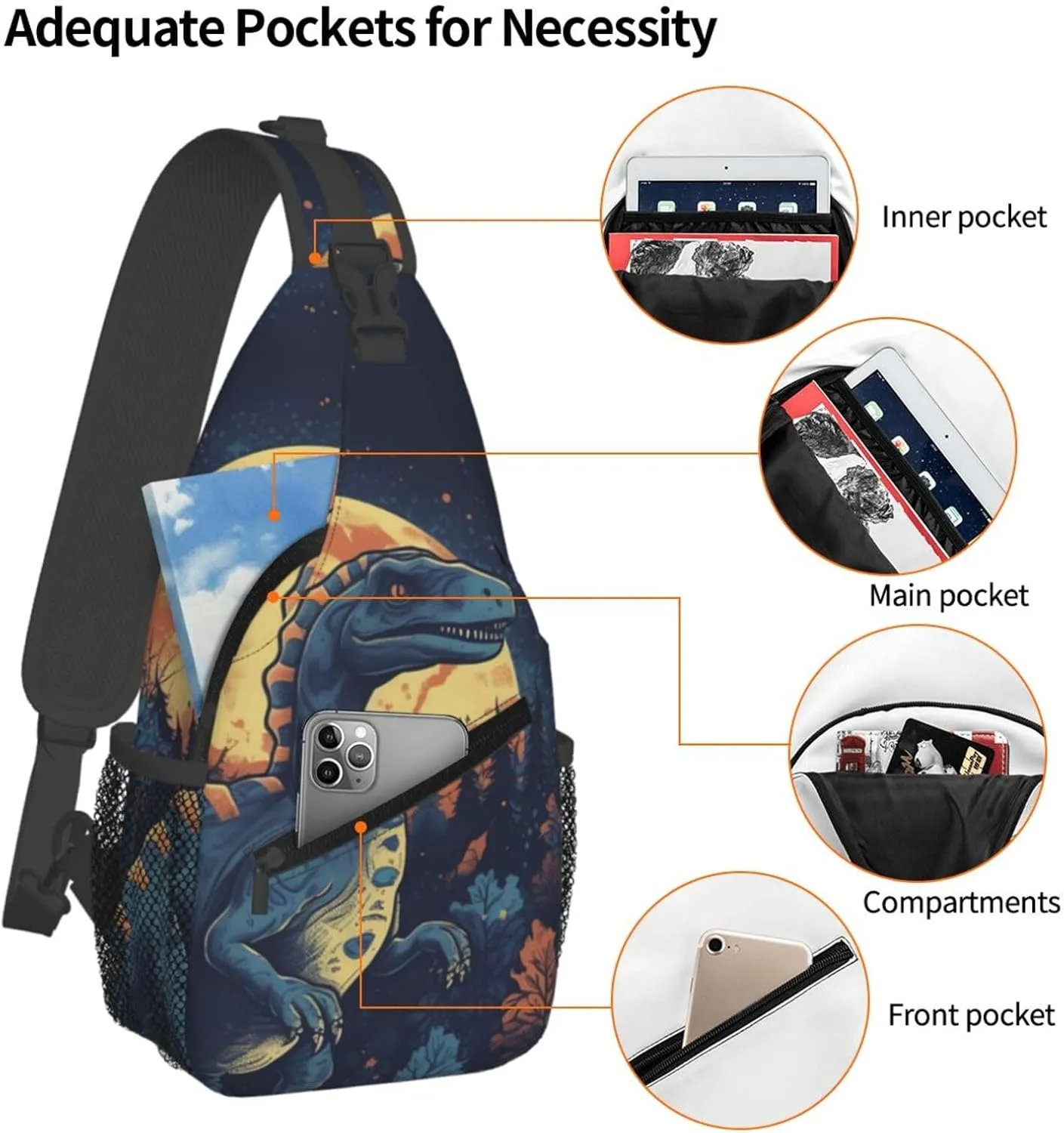 Crossbody Bag for Women Men Dinosaurs in the Moonlight Chest Bag Crossbody Sling Bag Adjustable Shoulder Bag