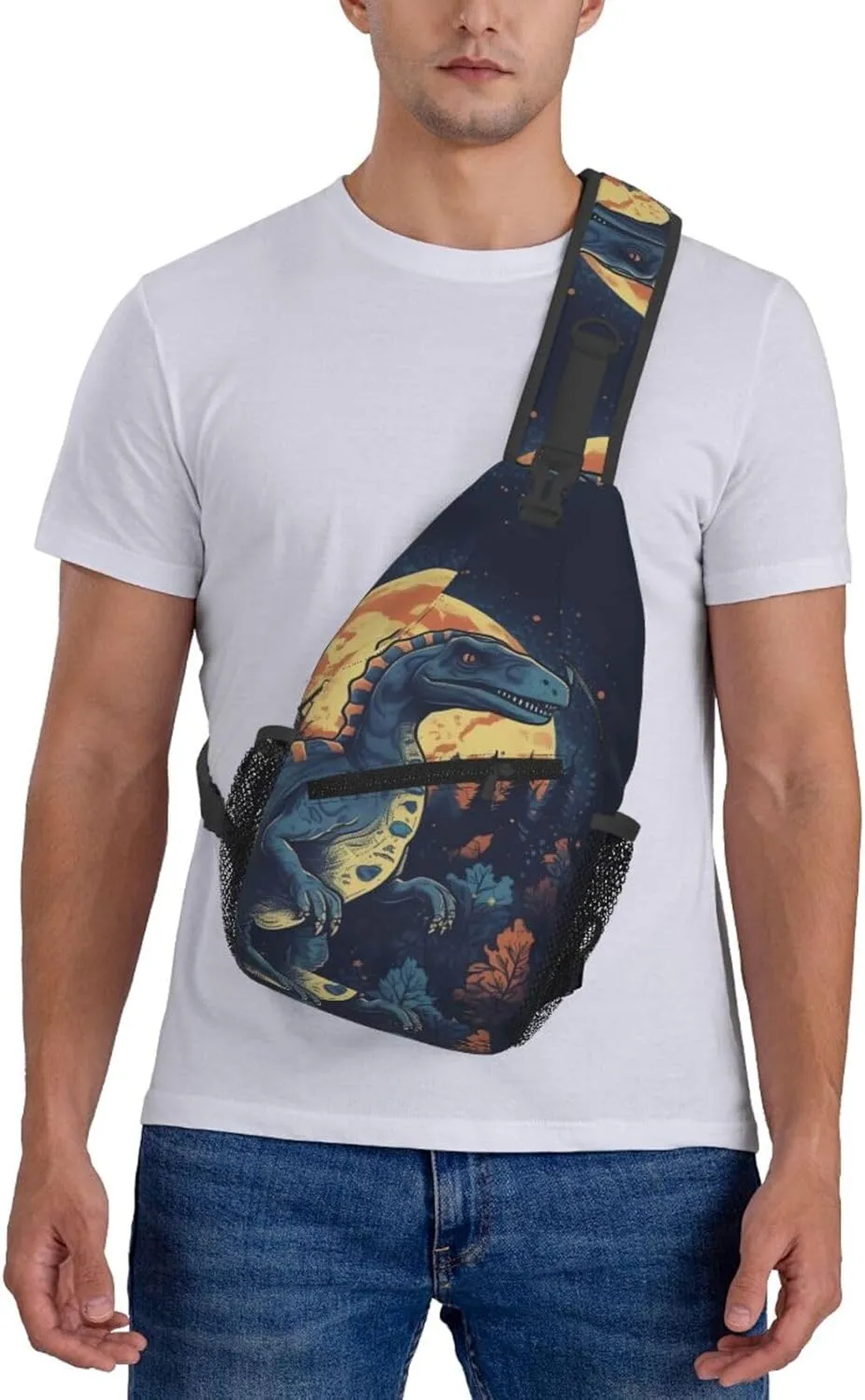 Crossbody Bag for Women Men Dinosaurs in the Moonlight Chest Bag Crossbody Sling Bag Adjustable Shoulder Bag