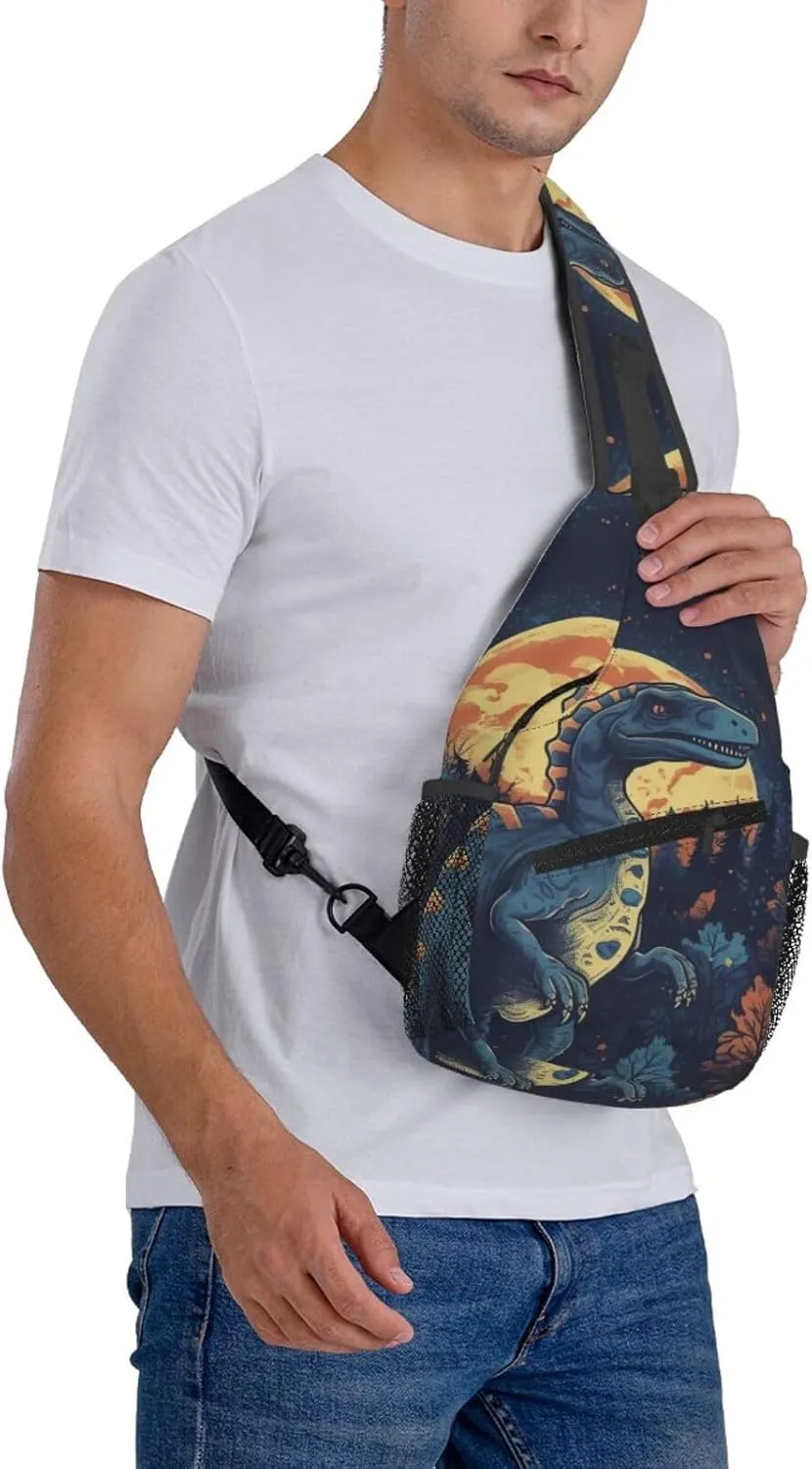 Crossbody Bag for Women Men Dinosaurs in the Moonlight Chest Bag Crossbody Sling Bag Adjustable Shoulder Bag