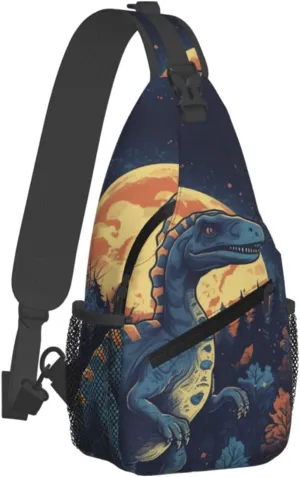Crossbody Bag for Women Men Dinosaurs in the Moonlight Chest Bag Crossbody Sling Bag Adjustable Shoulder Bag