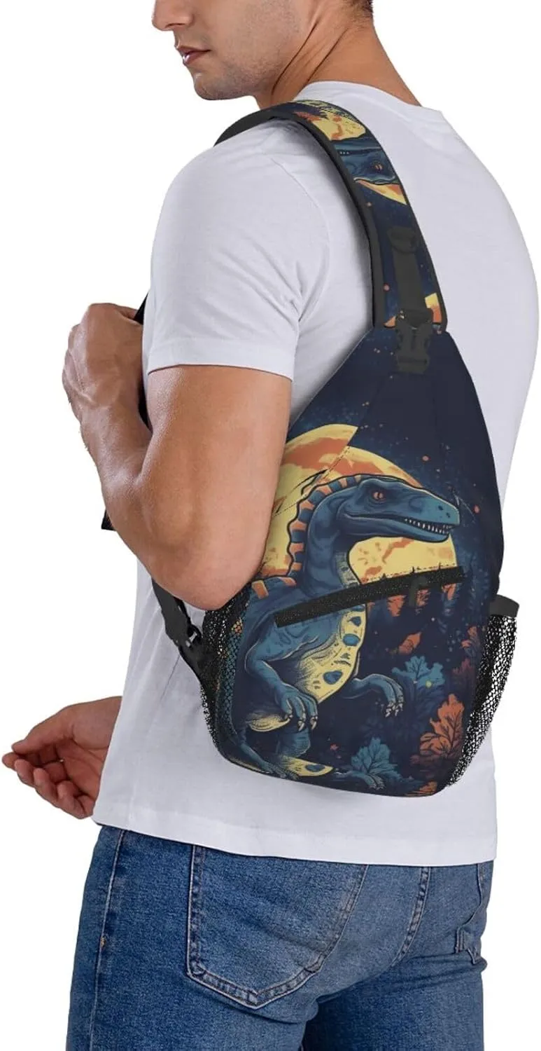 Crossbody Bag for Women Men Dinosaurs in the Moonlight Chest Bag Crossbody Sling Bag Adjustable Shoulder Bag