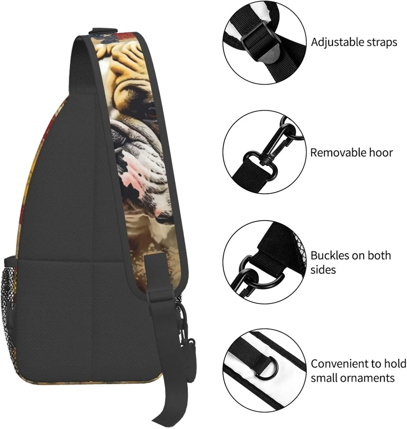 Crossbody Bag for Women Men Flag and Bulldog Chest Bag Crossbody Sling Bag Adjustable Shoulder Bag