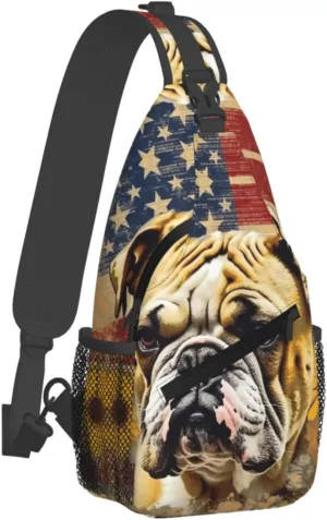 Crossbody Bag for Women Men Flag and Bulldog Chest Bag Crossbody Sling Bag Adjustable Shoulder Bag