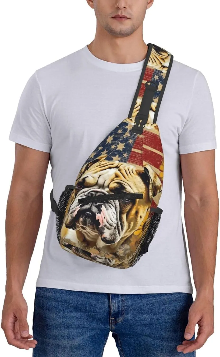 Crossbody Bag for Women Men Flag and Bulldog Chest Bag Crossbody Sling Bag Adjustable Shoulder Bag