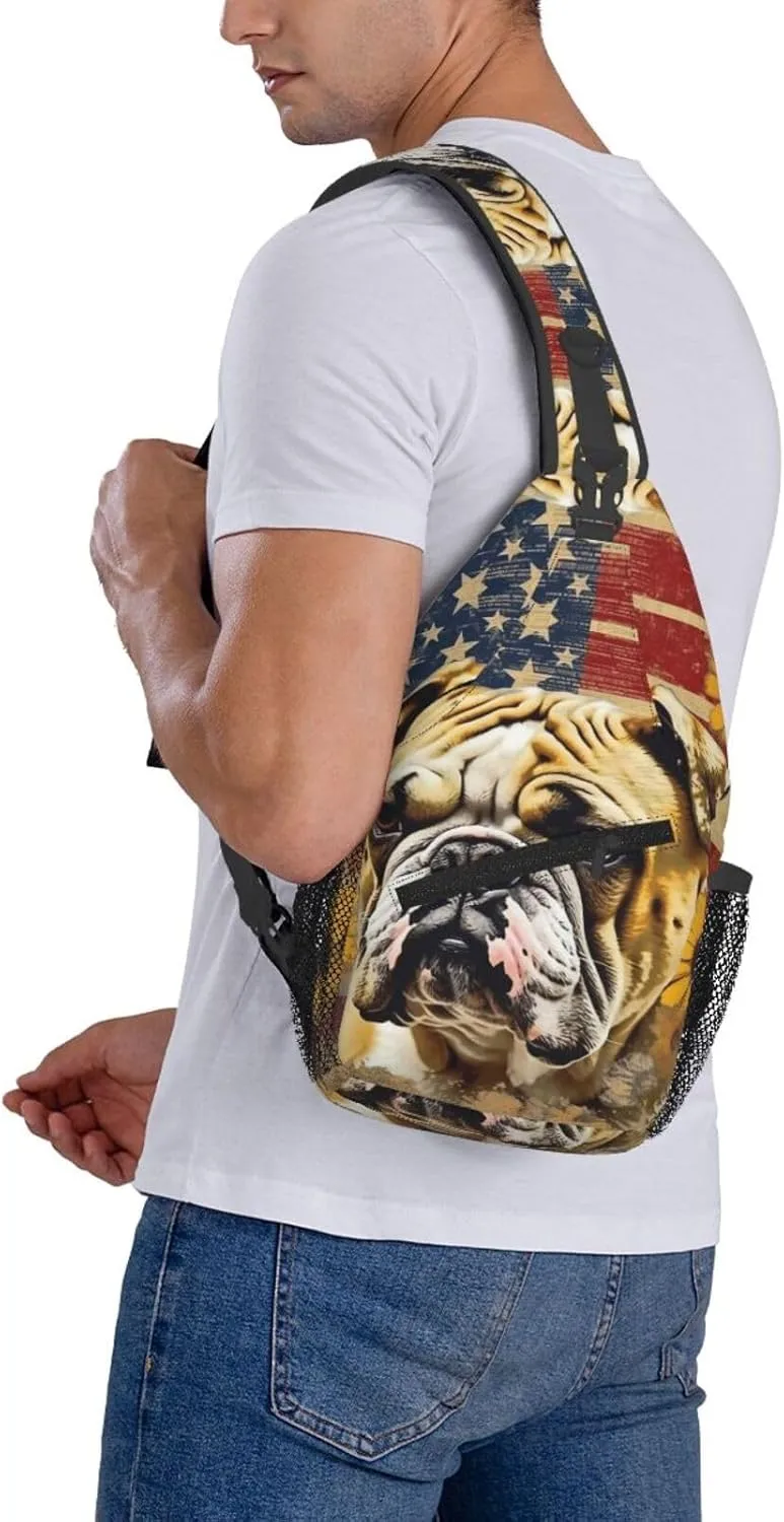 Crossbody Bag for Women Men Flag and Bulldog Chest Bag Crossbody Sling Bag Adjustable Shoulder Bag