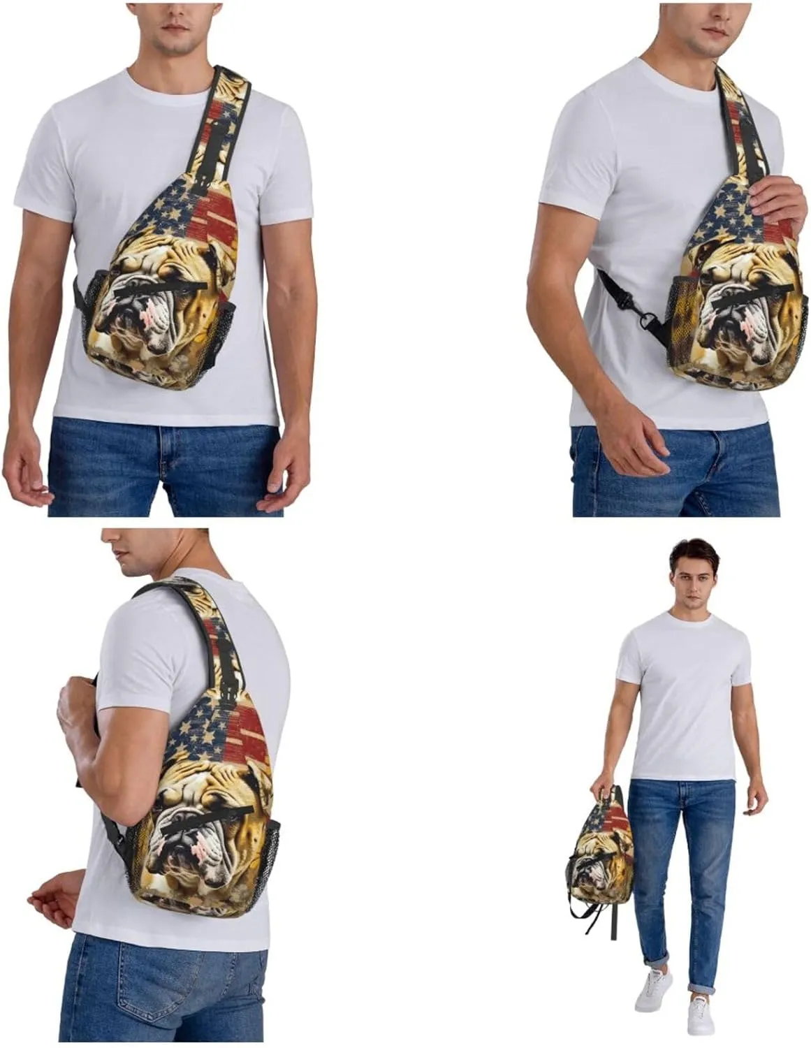 Crossbody Bag for Women Men Flag and Bulldog Chest Bag Crossbody Sling Bag Adjustable Shoulder Bag
