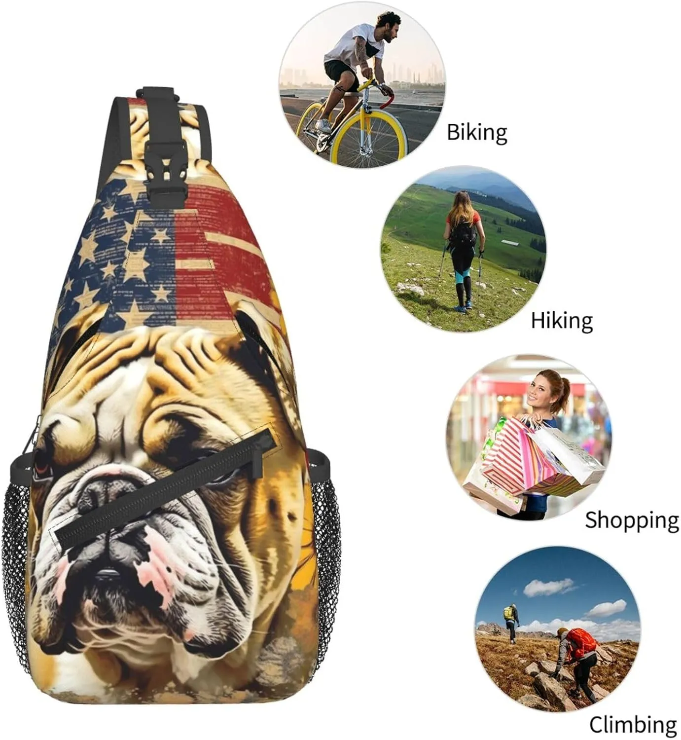 Crossbody Bag for Women Men Flag and Bulldog Chest Bag Crossbody Sling Bag Adjustable Shoulder Bag