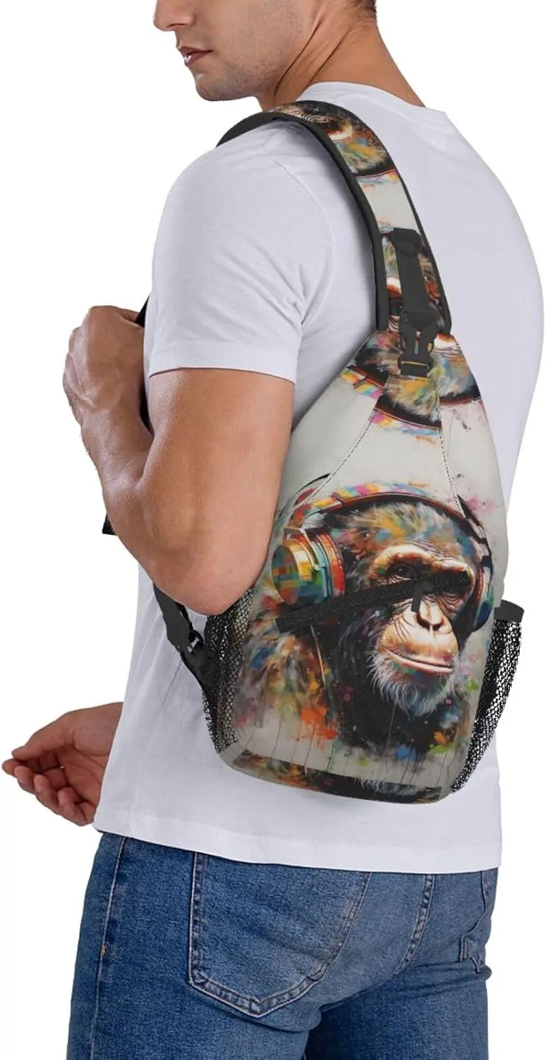 Crossbody Bag for Women Men Music Monkey Chest Bag Crossbody Sling Bag Adjustable Shoulder Bag