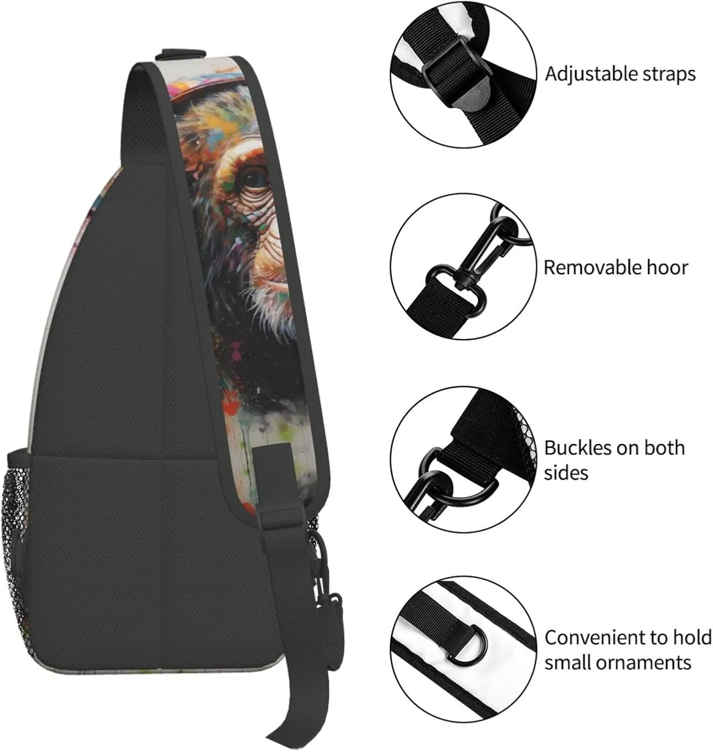 Crossbody Bag for Women Men Music Monkey Chest Bag Crossbody Sling Bag Adjustable Shoulder Bag