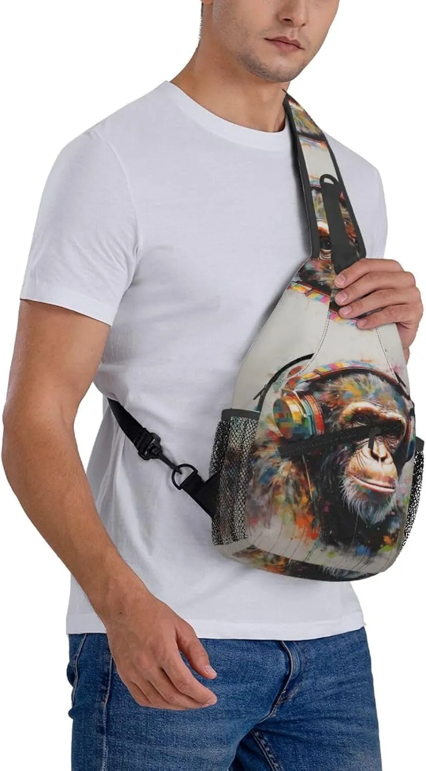 Crossbody Bag for Women Men Music Monkey Chest Bag Crossbody Sling Bag Adjustable Shoulder Bag