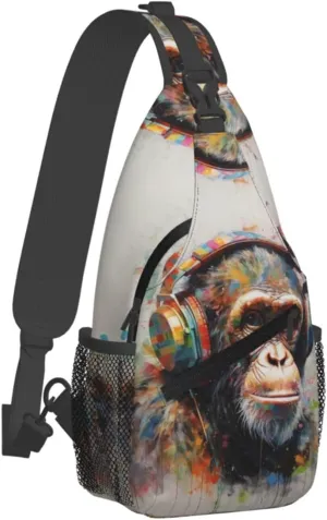 Crossbody Bag for Women Men Music Monkey Chest Bag Crossbody Sling Bag Adjustable Shoulder Bag