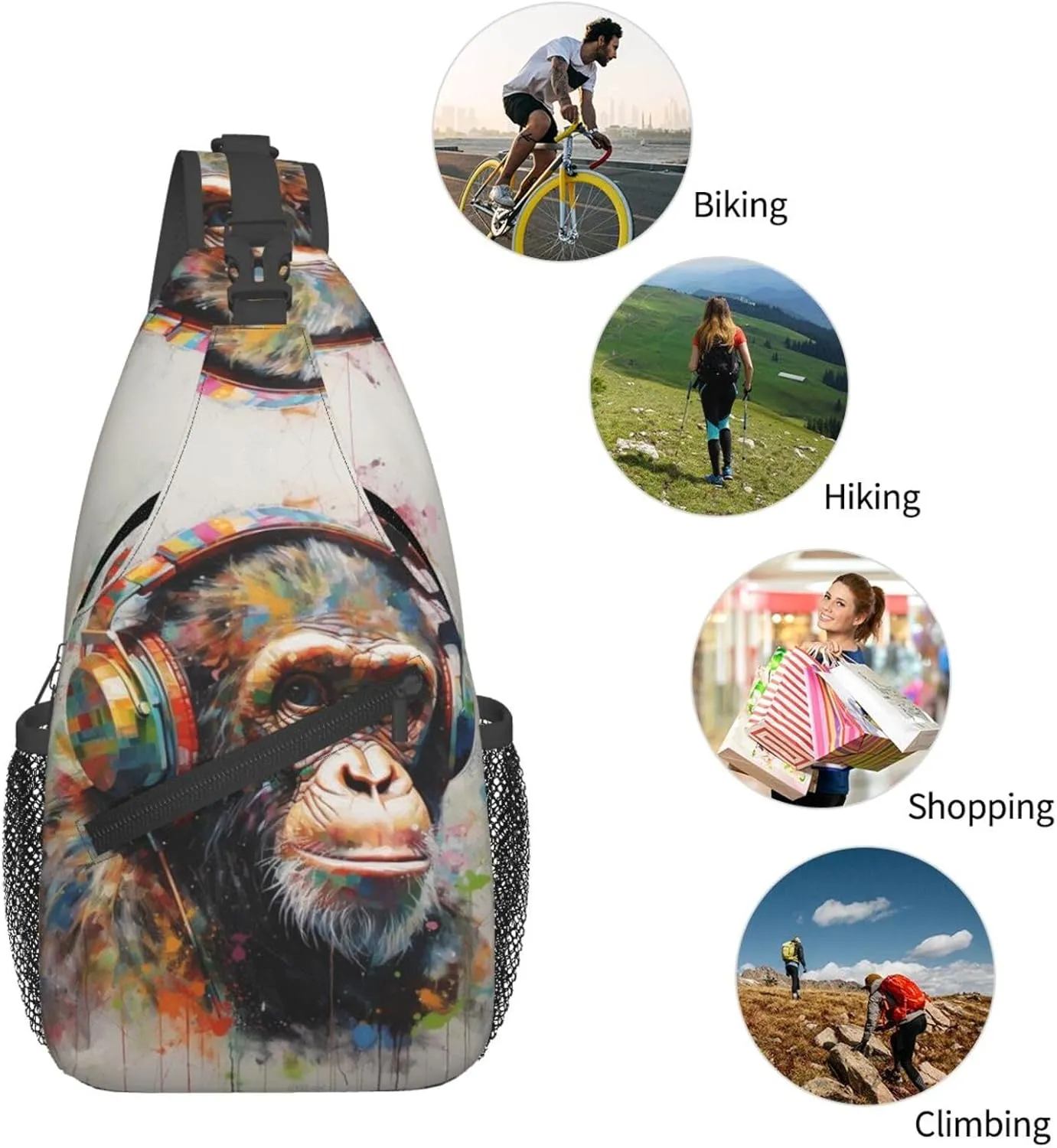 Crossbody Bag for Women Men Music Monkey Chest Bag Crossbody Sling Bag Adjustable Shoulder Bag