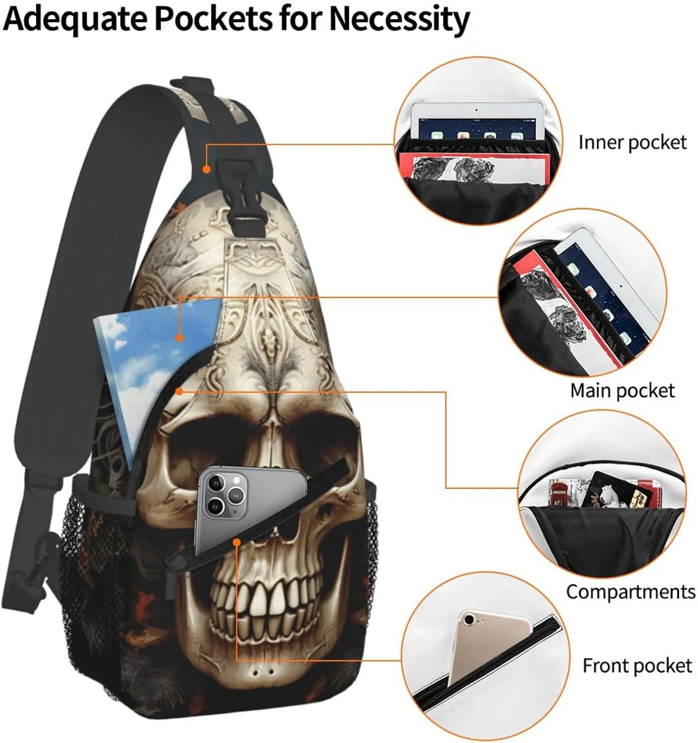 Crossbody Bag for Women Men Skulls_77921639 Chest Bag Crossbody Sling Bag Adjustable Shoulder Bag