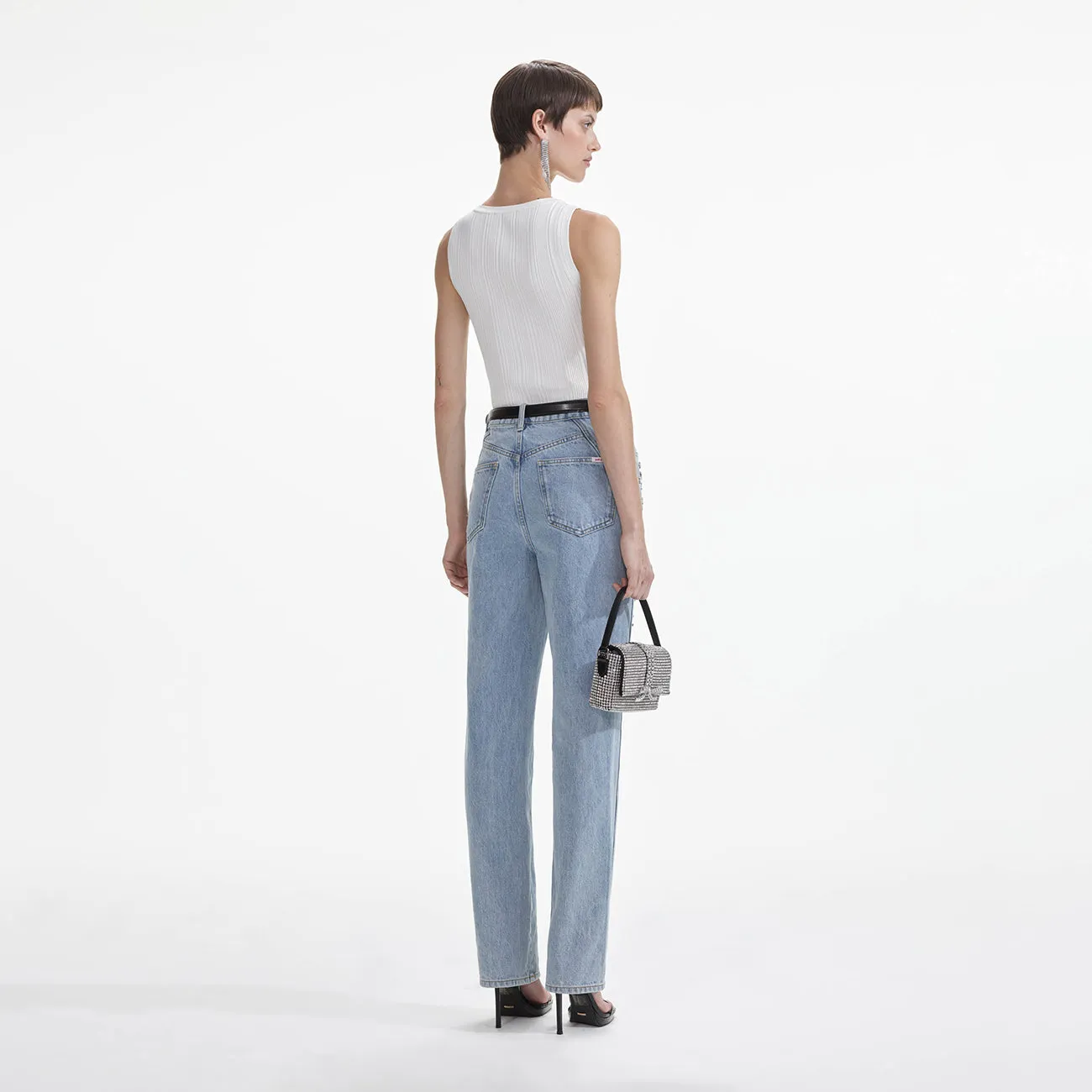 CRYSTAL EMBELLISHED DENIM JEANS