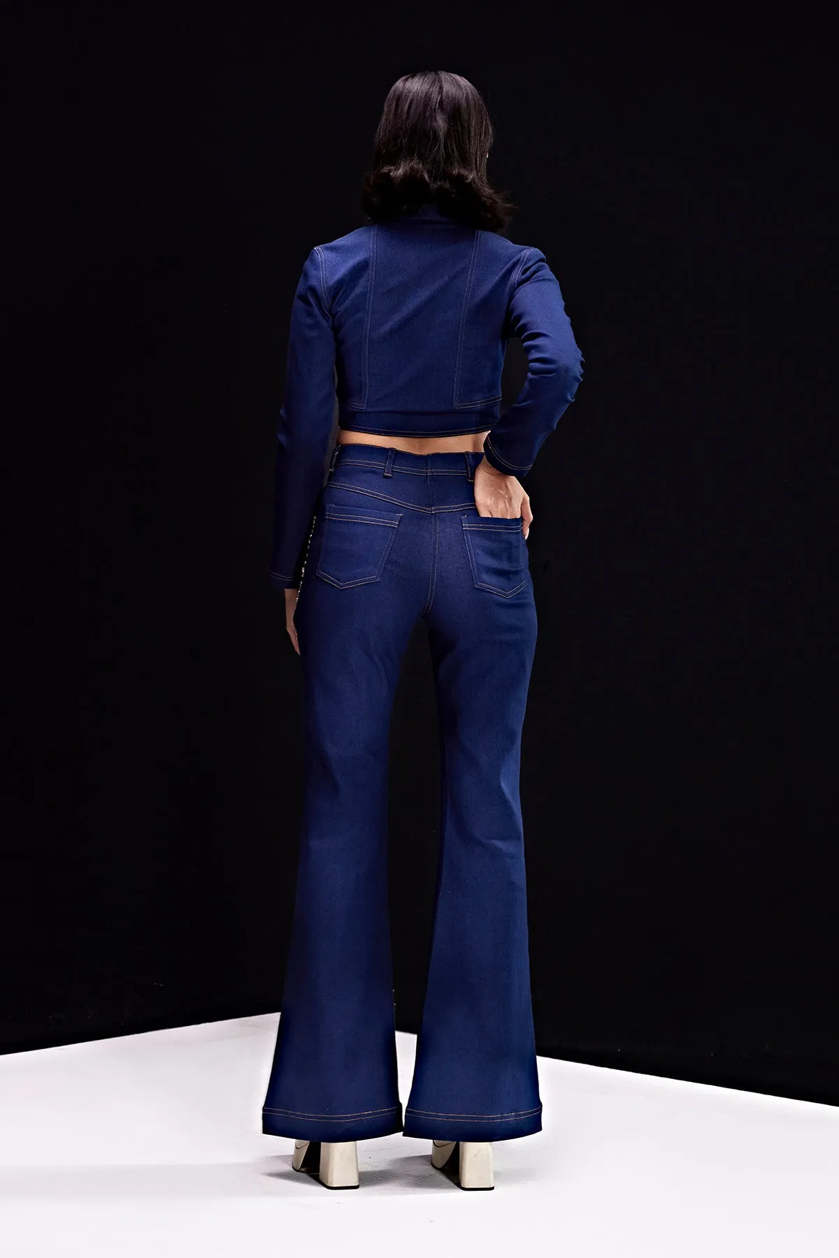 Crystal Embellished Denim Pants With Bolero Jacket