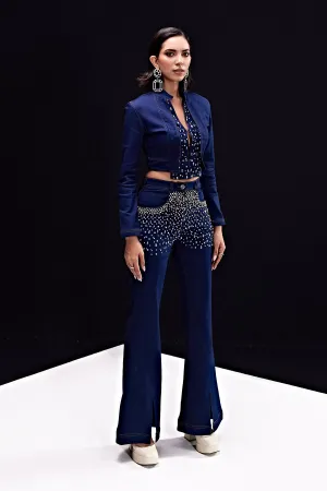 Crystal Embellished Denim Pants With Bolero Jacket