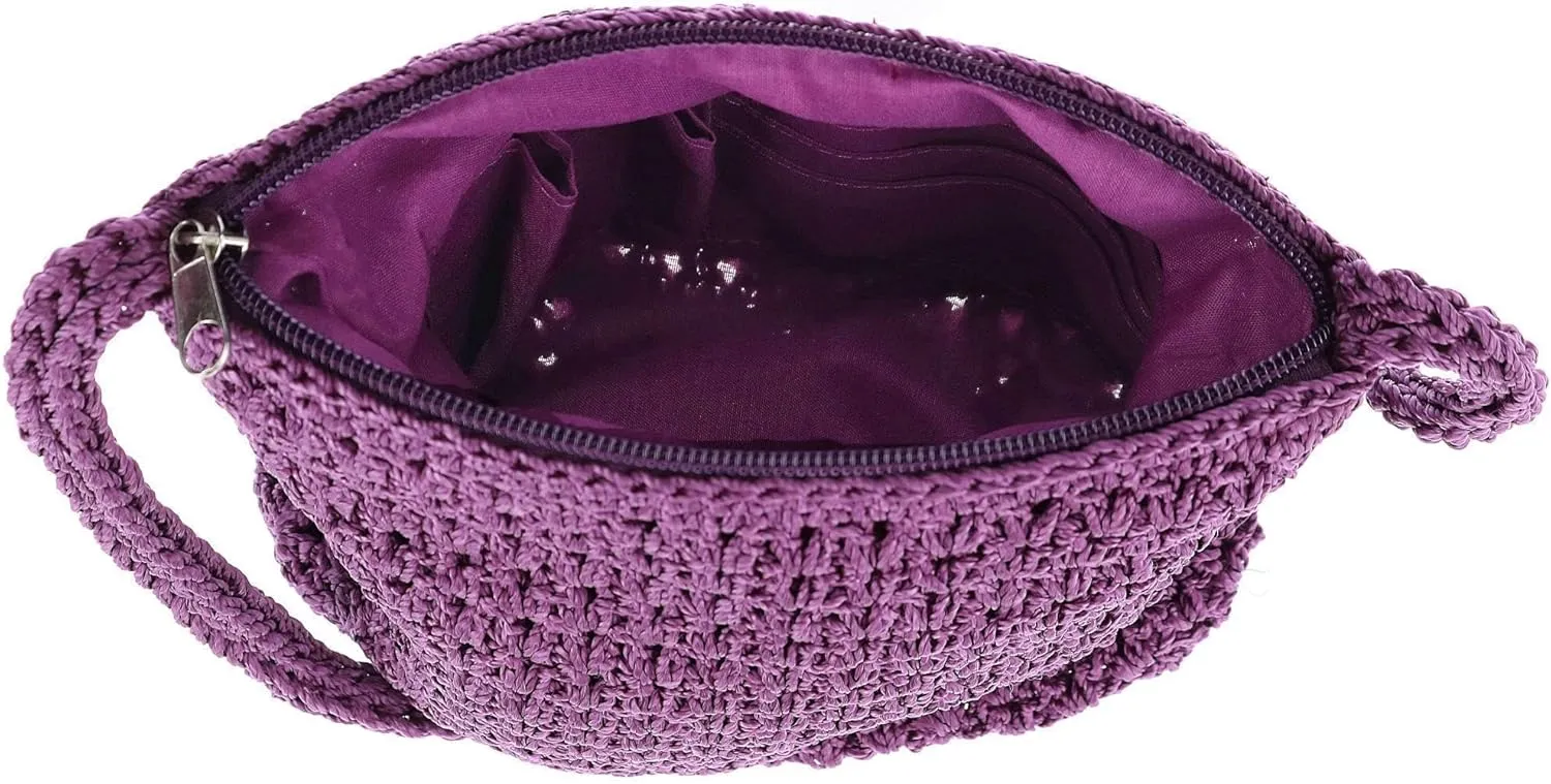 CTM® Women's Crochet Crossbody Handbag, Purple