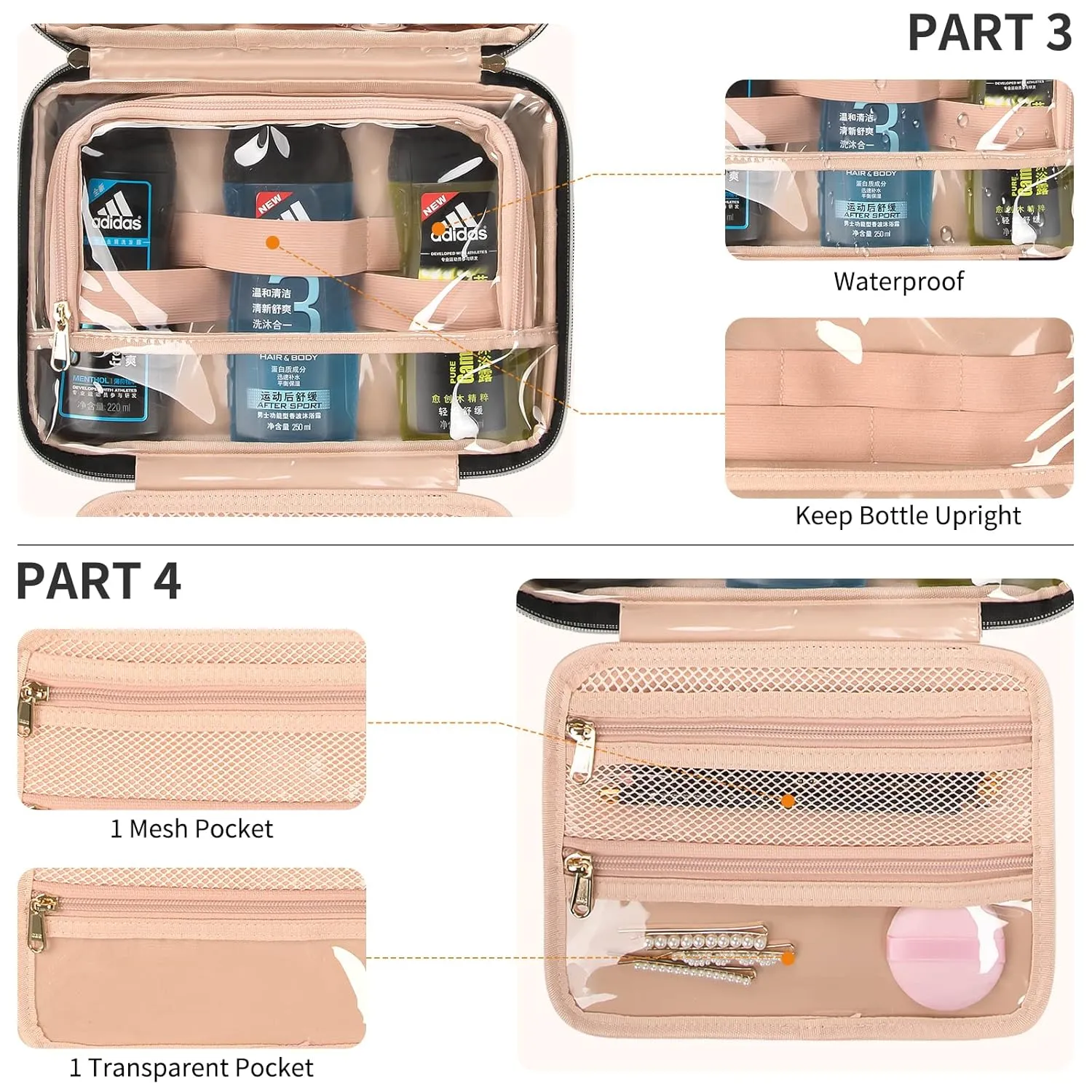 CUBETASTIC Hanging Travel Toiletry Bag, Portable Travel Makeup Bag with Handle, Waterproof Nylon Cosmetic Organizer Pouch with 360° Hanging Hook (B#-Black, Medium(Pack of 1))