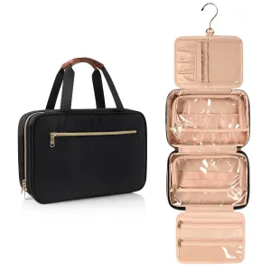 CUBETASTIC Hanging Travel Toiletry Bag, Portable Travel Makeup Bag with Handle, Waterproof Nylon Cosmetic Organizer Pouch with 360° Hanging Hook (B#-Black, Medium(Pack of 1))
