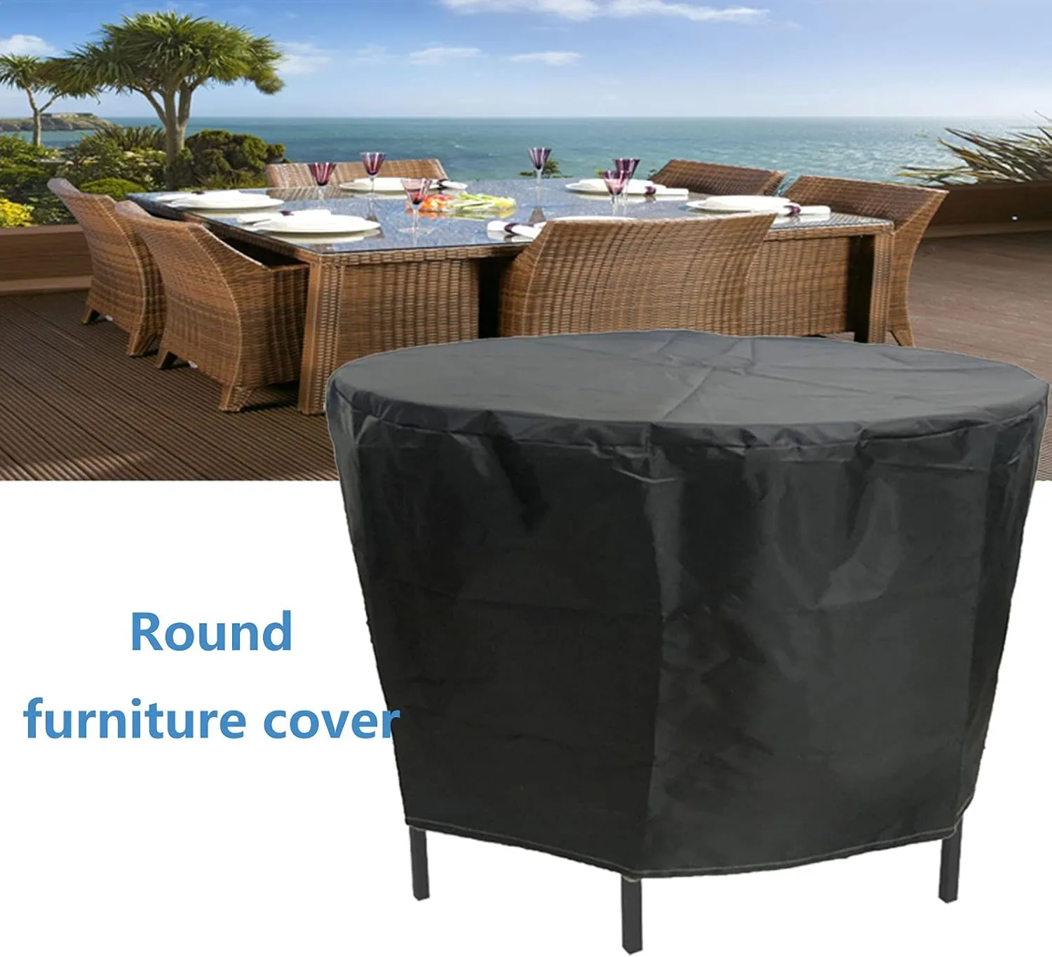 Cubierta Muebles Exterior 52x30in, Fundas para Muebles De Jardãn, Cubierta Redonda Mesa Jardín, Impermeable A Prueba Viento Anti-UV Patio Circular Exteriores, 420D Oxford