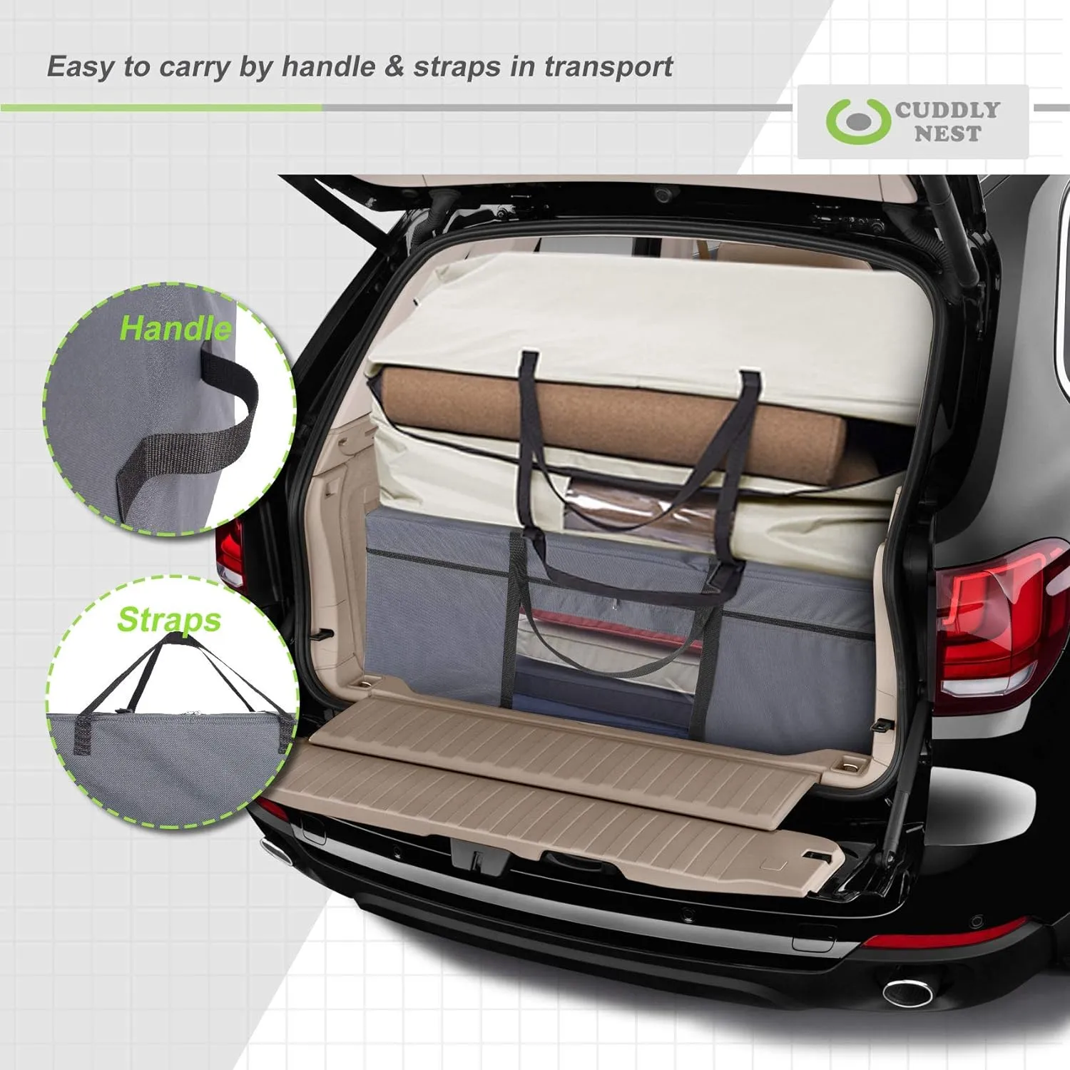 Cuddly Nest Folding Mattress Storage Bag - Heavy Duty Carry Case for Tri-Fold Guest Bed (Fits 6" Twin & Twin XL Mattress,Grey)