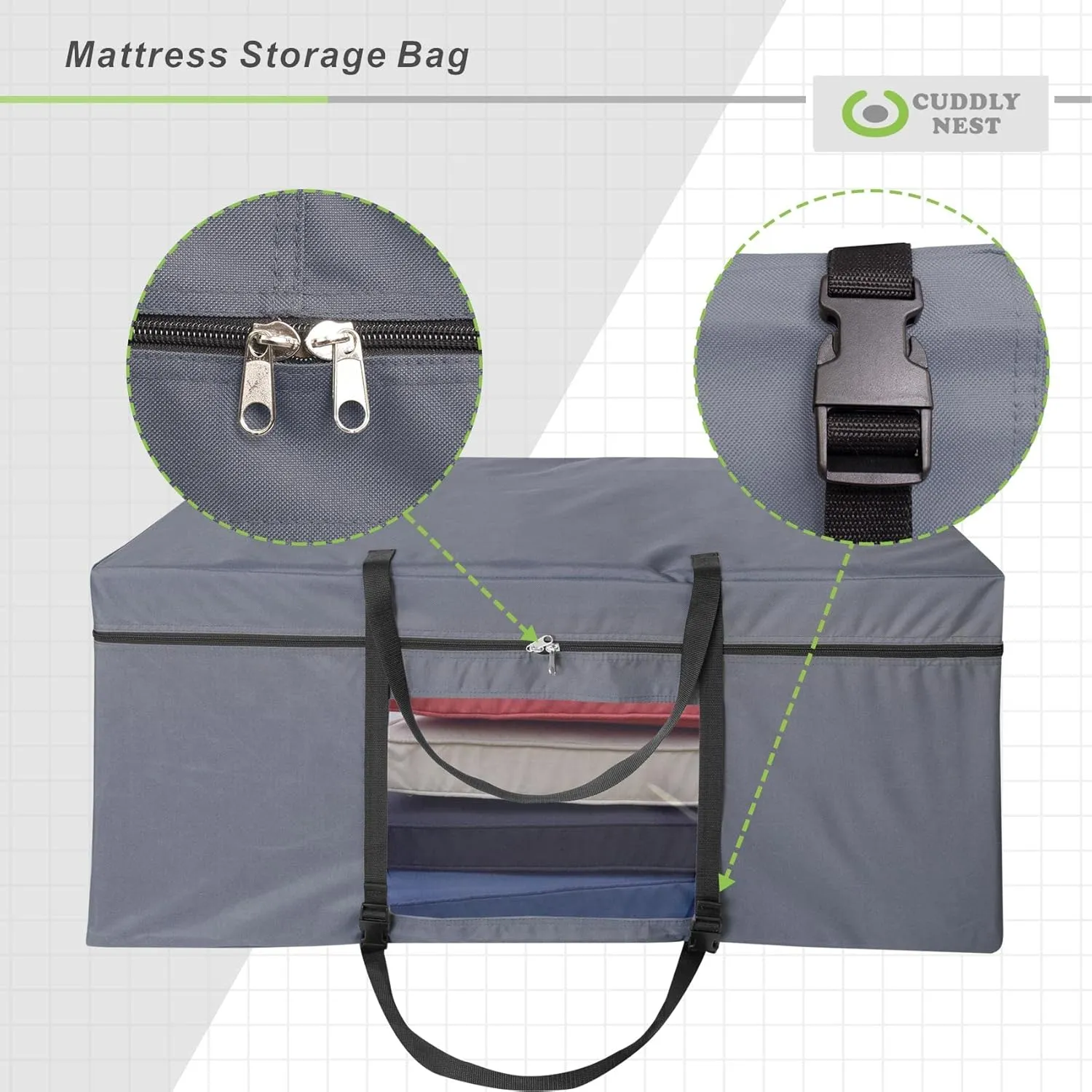 Cuddly Nest Folding Mattress Storage Bag - Heavy Duty Carry Case for Tri-Fold Guest Bed (Fits 6" Twin & Twin XL Mattress,Grey)