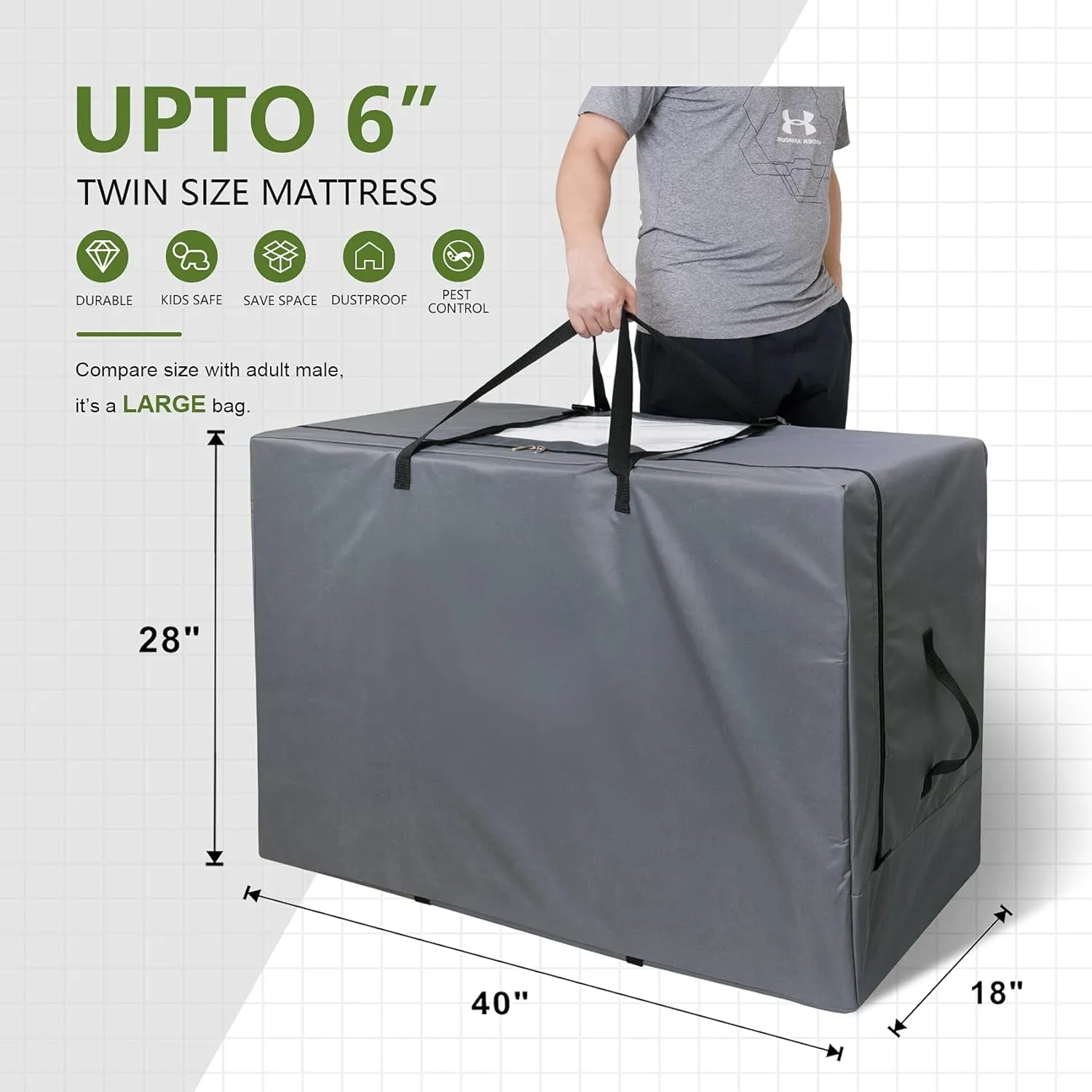 Cuddly Nest Folding Mattress Storage Bag - Heavy Duty Carry Case for Tri-Fold Guest Bed (Fits 6" Twin & Twin XL Mattress,Grey)