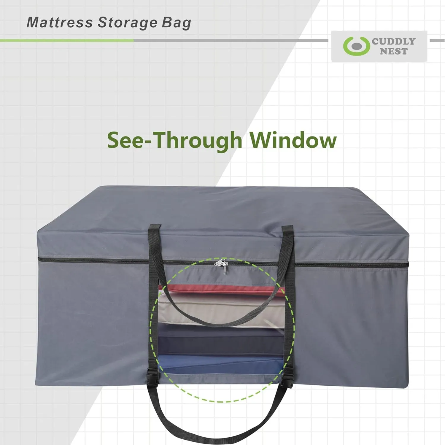Cuddly Nest Folding Mattress Storage Bag - Heavy Duty Carry Case for Tri-Fold Guest Bed (Fits 6" Twin & Twin XL Mattress,Grey)