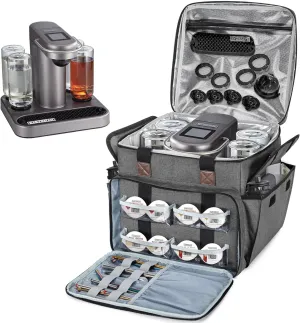 CURMIO Carrying Case Compatible with Bartesian Cocktail Machine, Insulated Cocktail Maker Machine Travel Bag with Pockets for Cocktail Capsules, Menu and Other Accessories, Grey (Patent Design)
