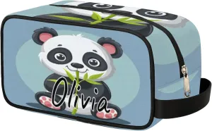 Custom Asian Panda Makeup Bag with Name Personalized Waterproof Toiletry Bag Customized Cute Pandas Cosmetic Bag for Women Men