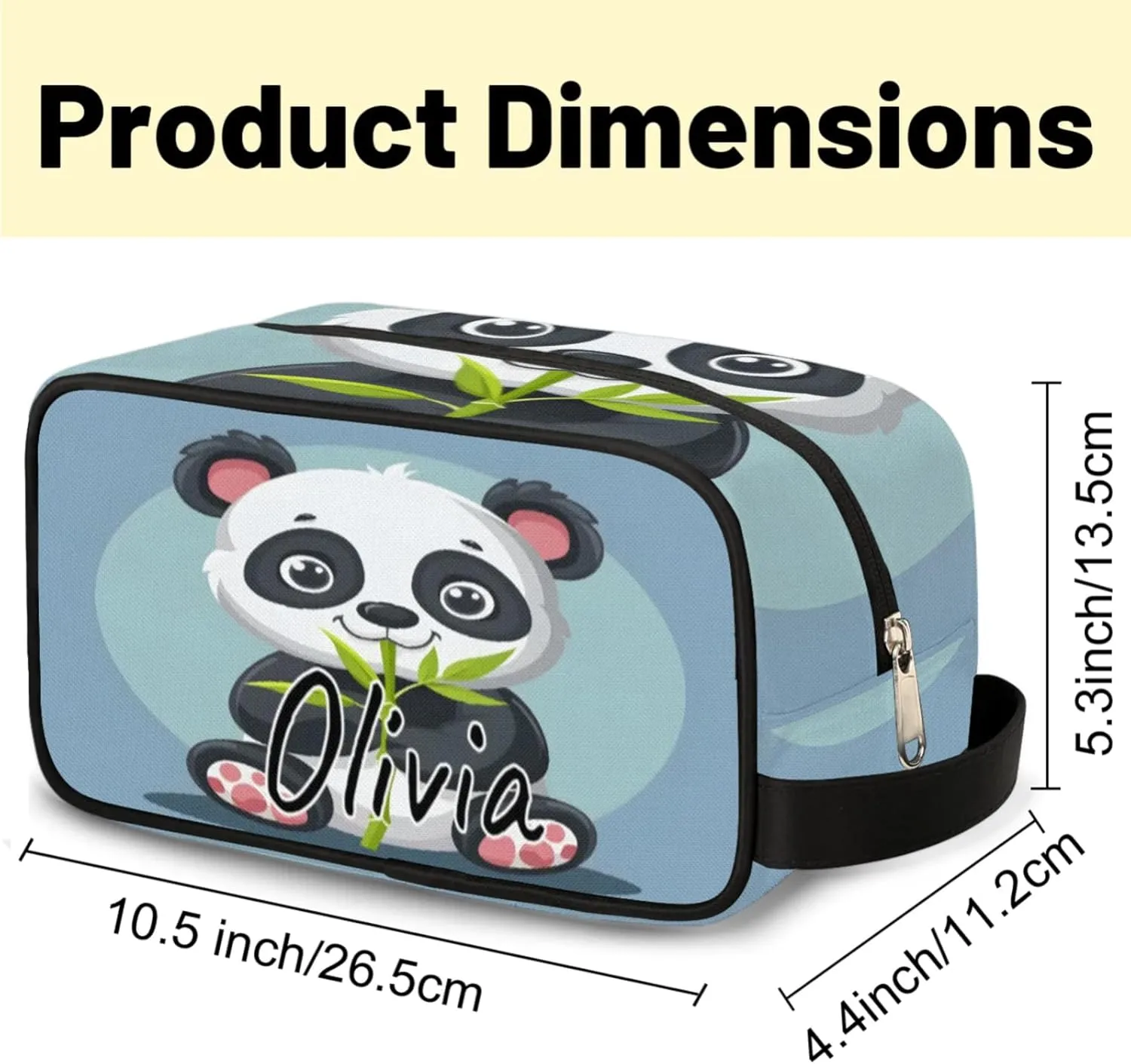 Custom Asian Panda Makeup Bag with Name Personalized Waterproof Toiletry Bag Customized Cute Pandas Cosmetic Bag for Women Men