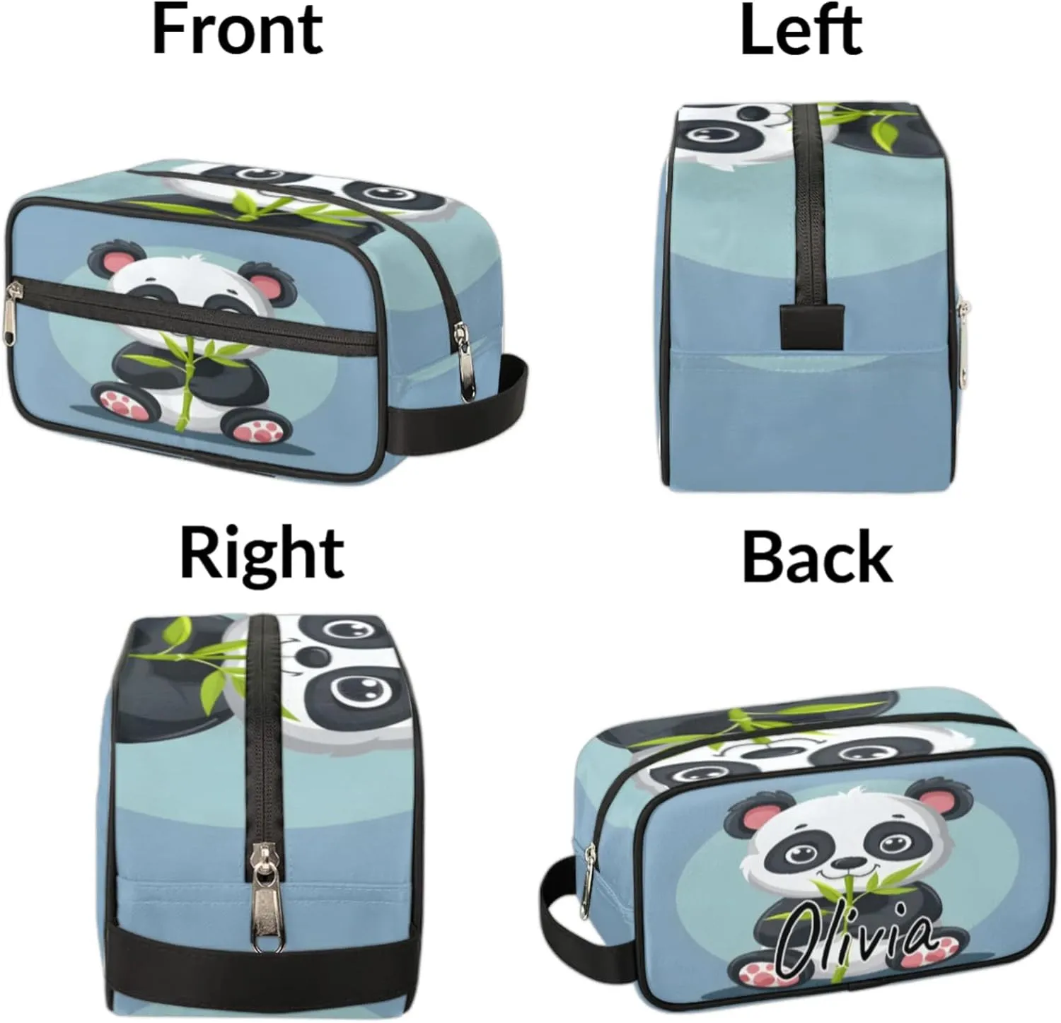 Custom Asian Panda Makeup Bag with Name Personalized Waterproof Toiletry Bag Customized Cute Pandas Cosmetic Bag for Women Men