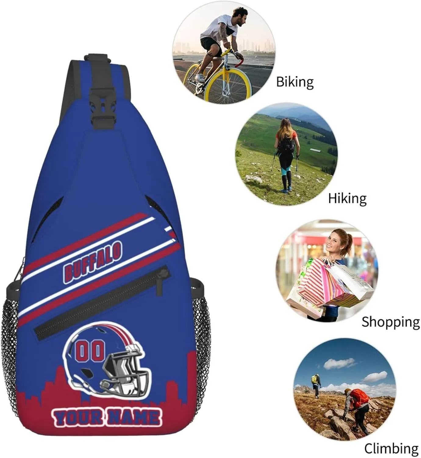 Custom Buffalo Sling Bag, Personalized Crossbody Bags For Men Women, Customize Name And Number Sling Shoulder Backpack For Travel Hiking Daypack Sports Outdoor