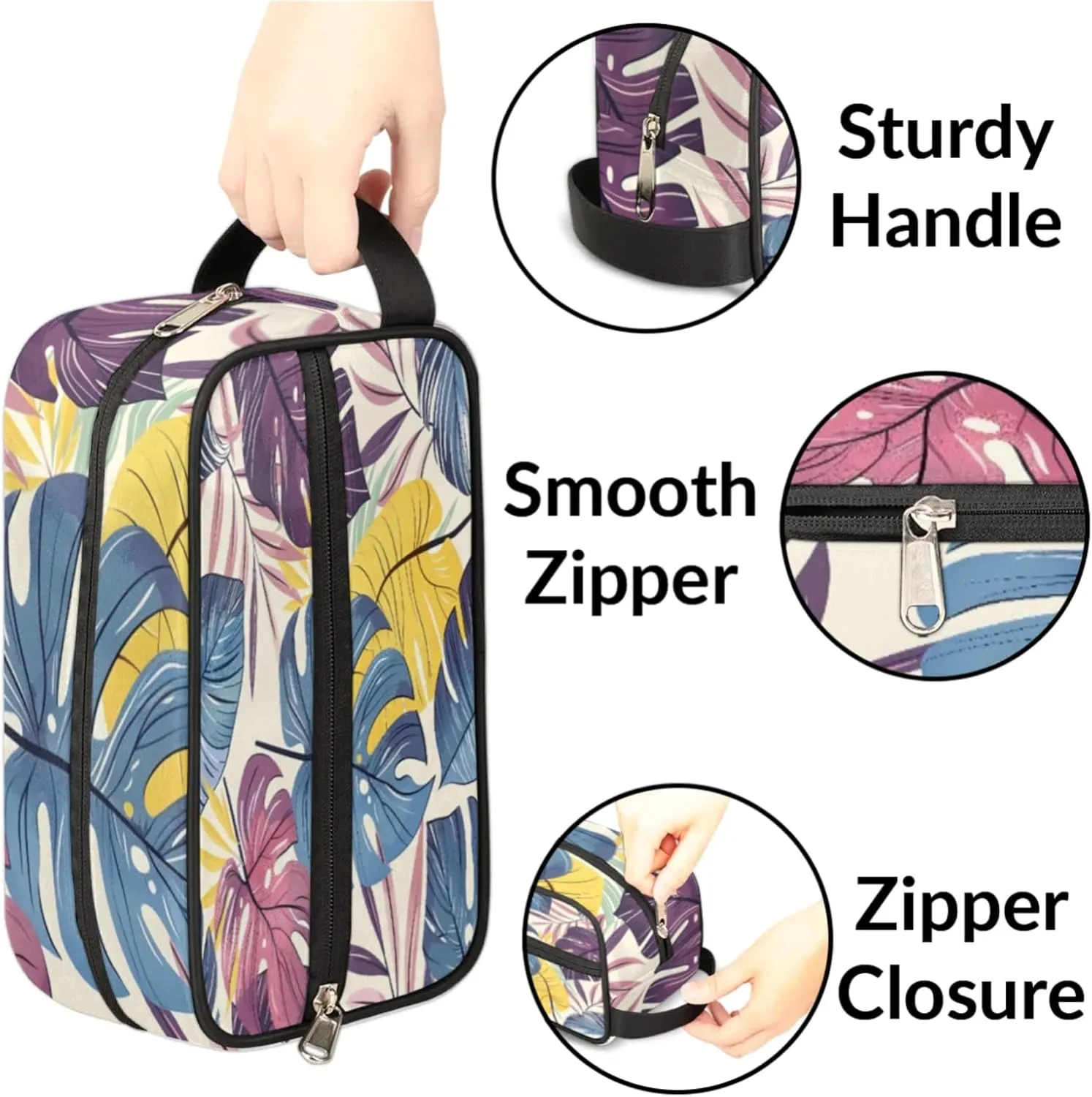 Custom Monstera Makeup Bag with Name Personalized Waterproof Toiletry Bag Customized Jungle Plants Cosmetic Bag for Women Men