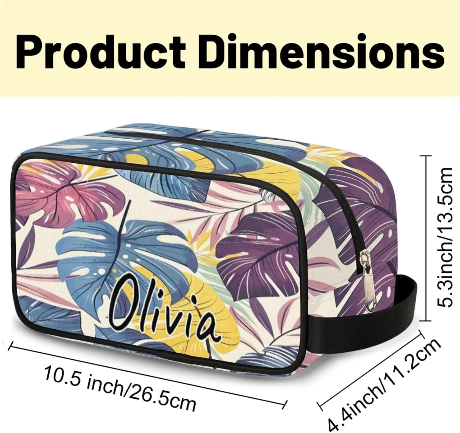 Custom Monstera Makeup Bag with Name Personalized Waterproof Toiletry Bag Customized Jungle Plants Cosmetic Bag for Women Men