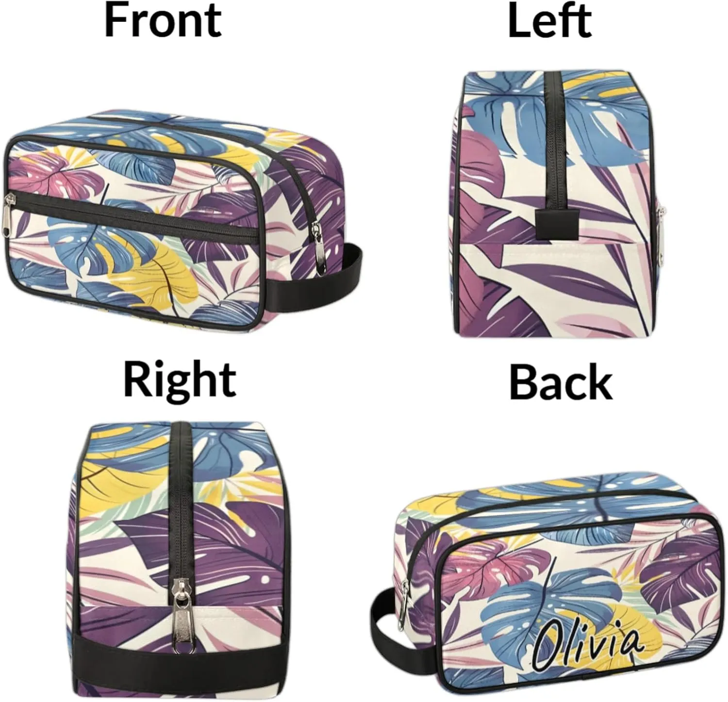 Custom Monstera Makeup Bag with Name Personalized Waterproof Toiletry Bag Customized Jungle Plants Cosmetic Bag for Women Men