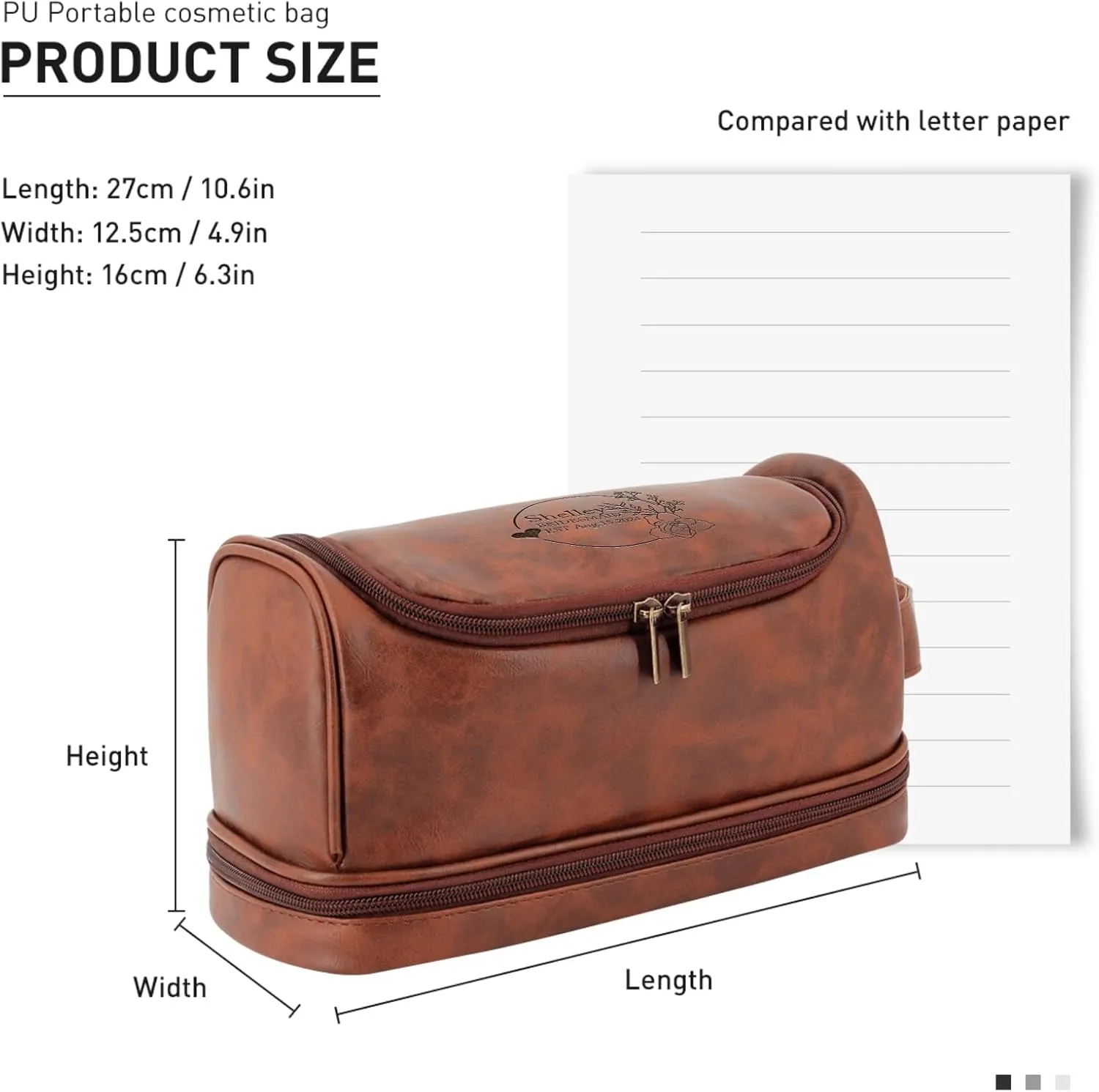Customized Toiletry Bag Hanging Travel Organizer, Personalized Large Capacity Bag with Name Text, Custom Waterproof Leather Bathroom Dopp Shaving Kit for Women Bridesmaid Wedding Gift