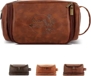 Customized Toiletry Bag Hanging Travel Organizer, Personalized Large Capacity Bag with Name Text, Custom Waterproof Leather Bathroom Dopp Shaving Kit for Women Bridesmaid Wedding Gift