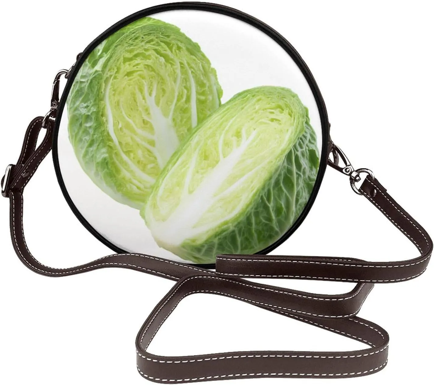 Cut In Half Fresh Green Cabbage Women Round Crossbody Bags Leather Sling Bag Purse